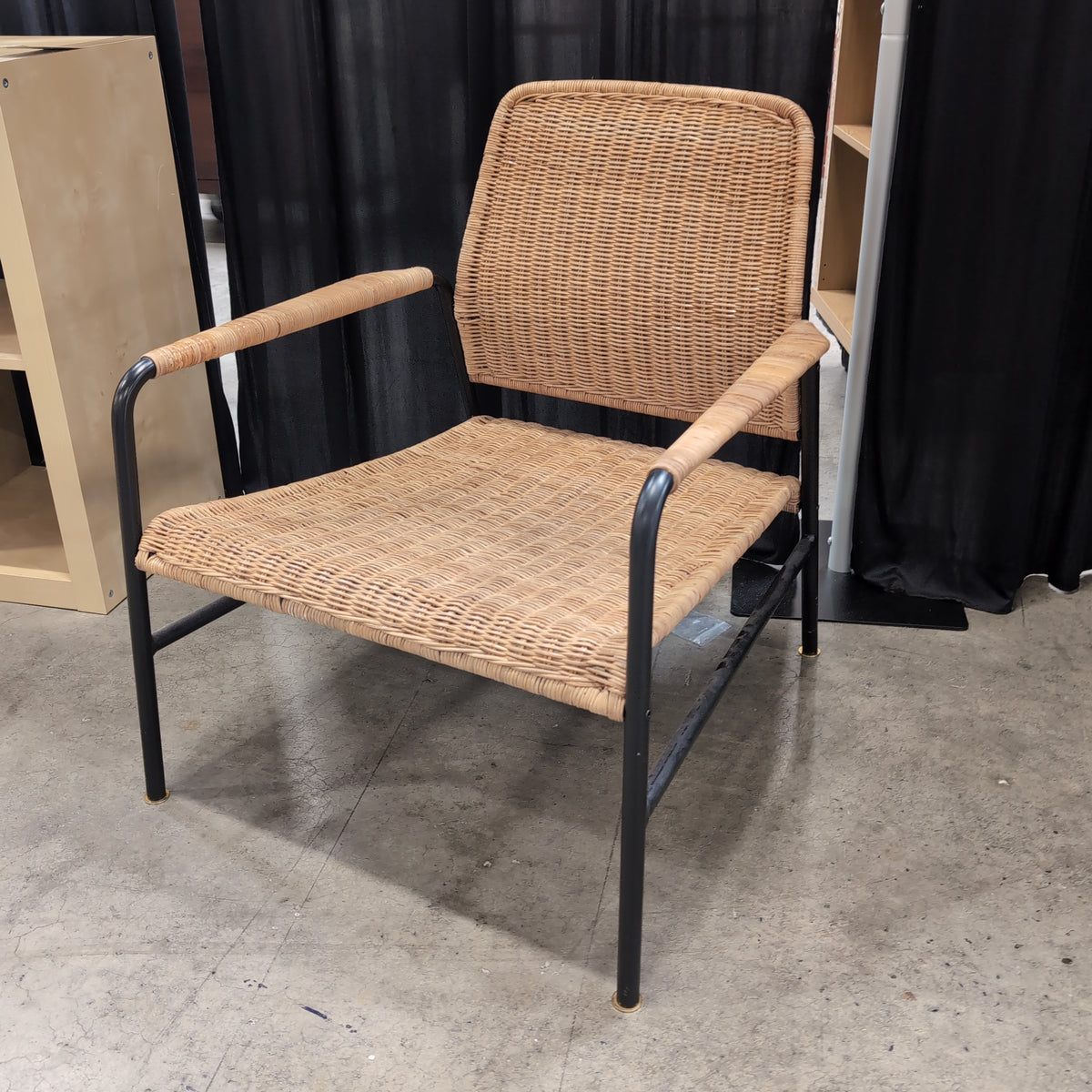 Natural Wicker and Black Metal Frame Chair