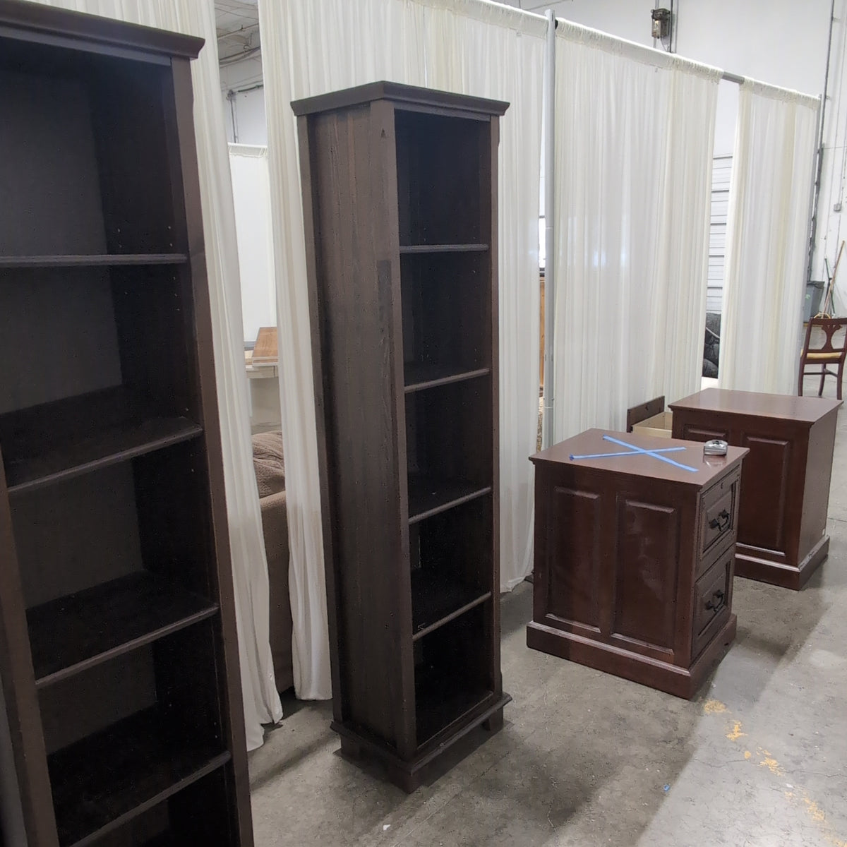 Dark Wood Five-Shelf Bookcase with Crown Molding