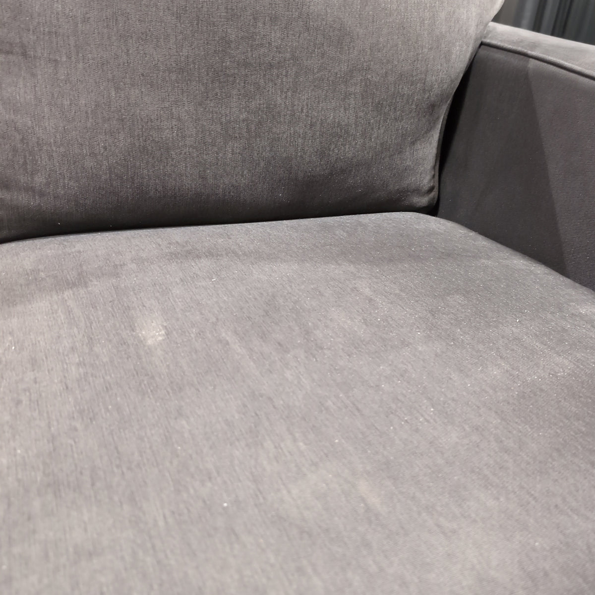 Textured Grey Fabric Couch with Track Arms