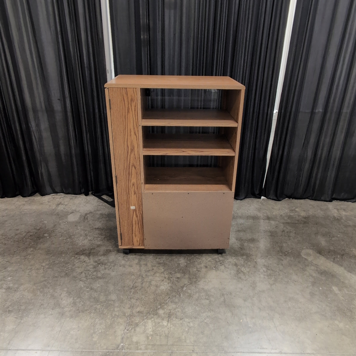 Light Brown Wood Cabinet with Sliding Glass Door