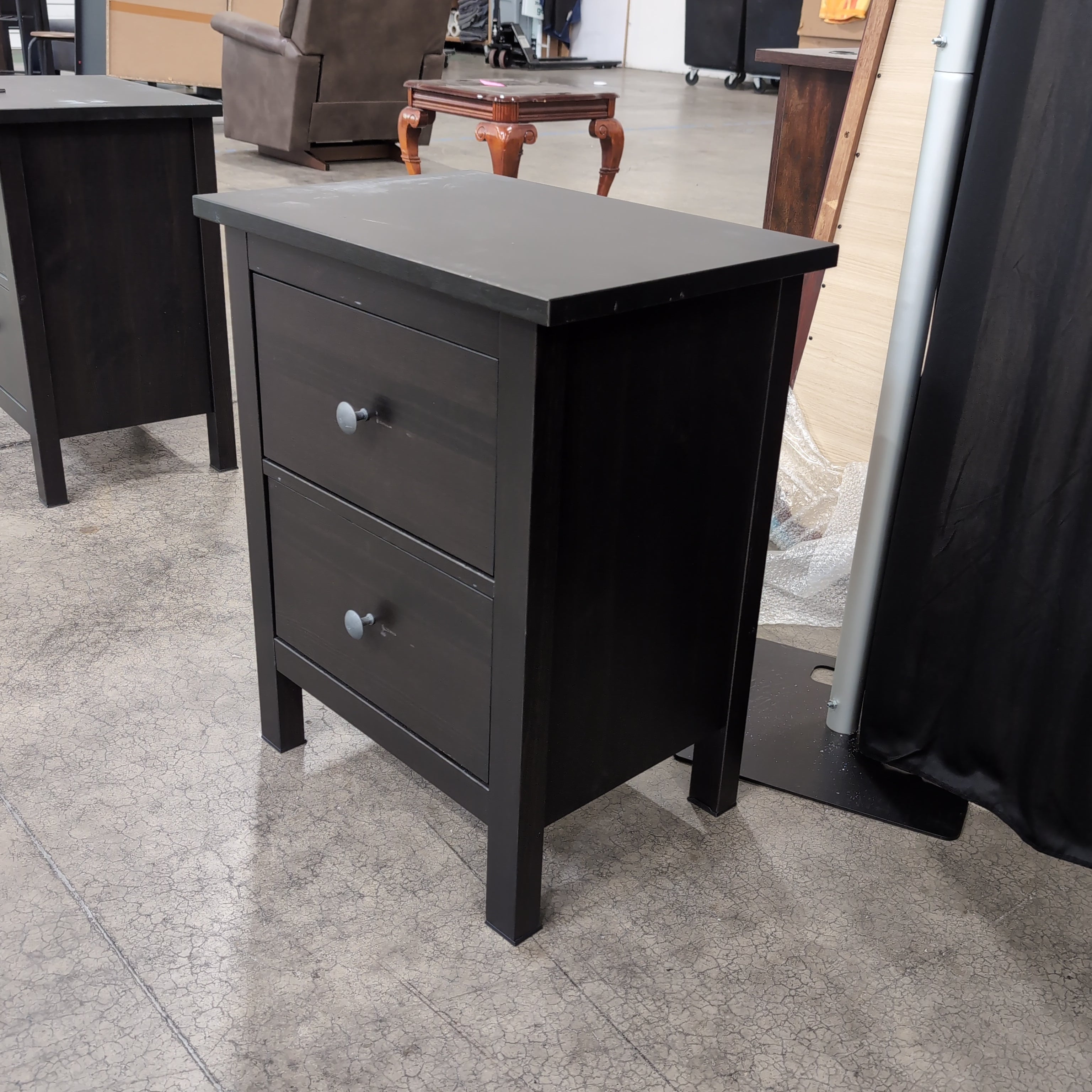 Espresso Wood Nightstand with Two Drawers