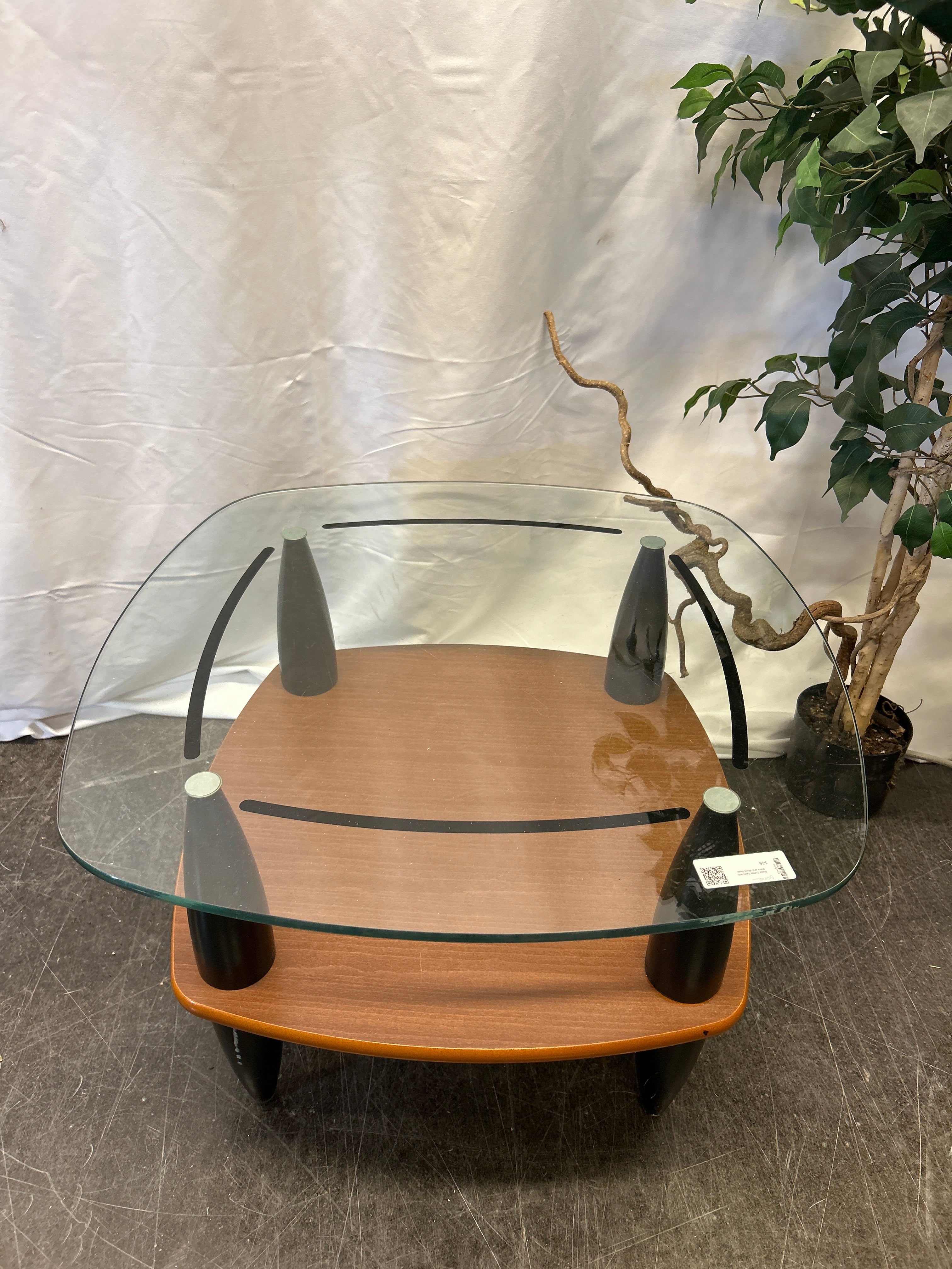 Glass Coffee Table with Black and Wood Base