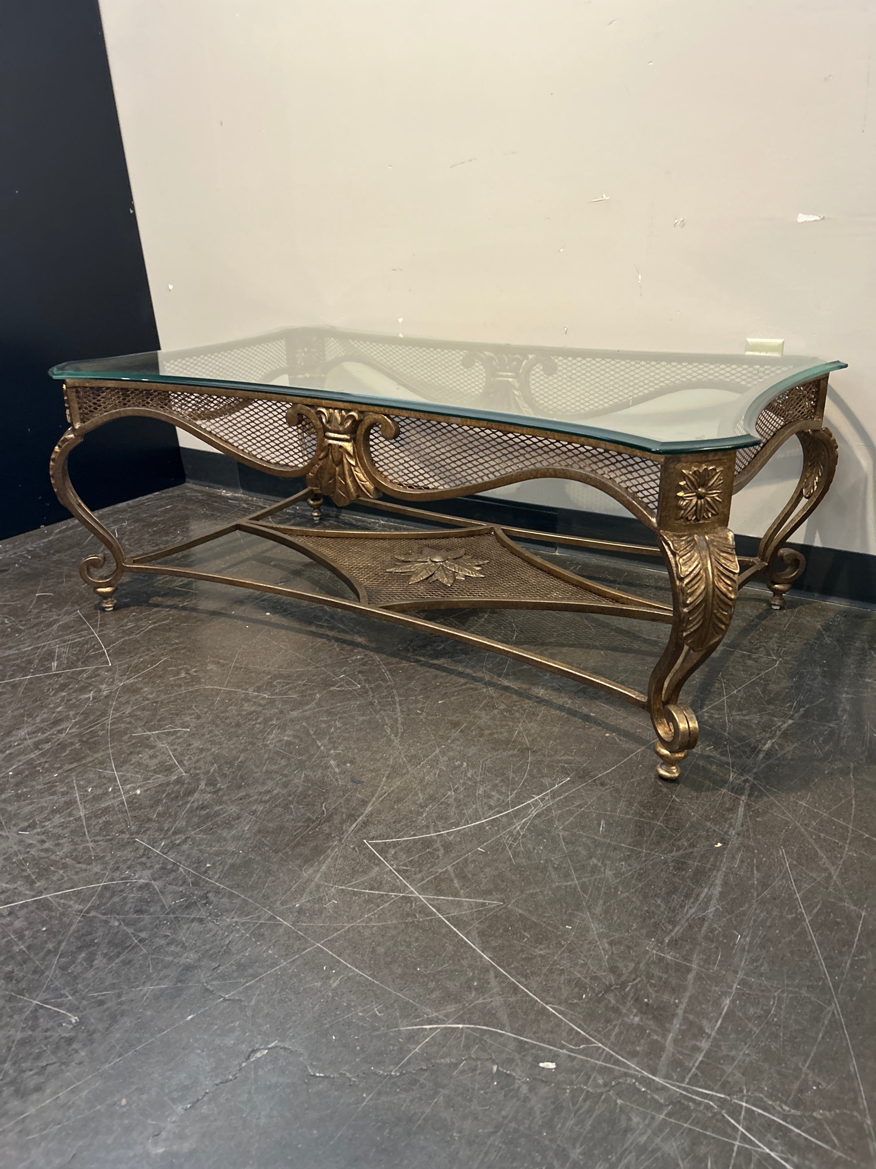Elegant Gold-Tone Glass-Top Coffee Table