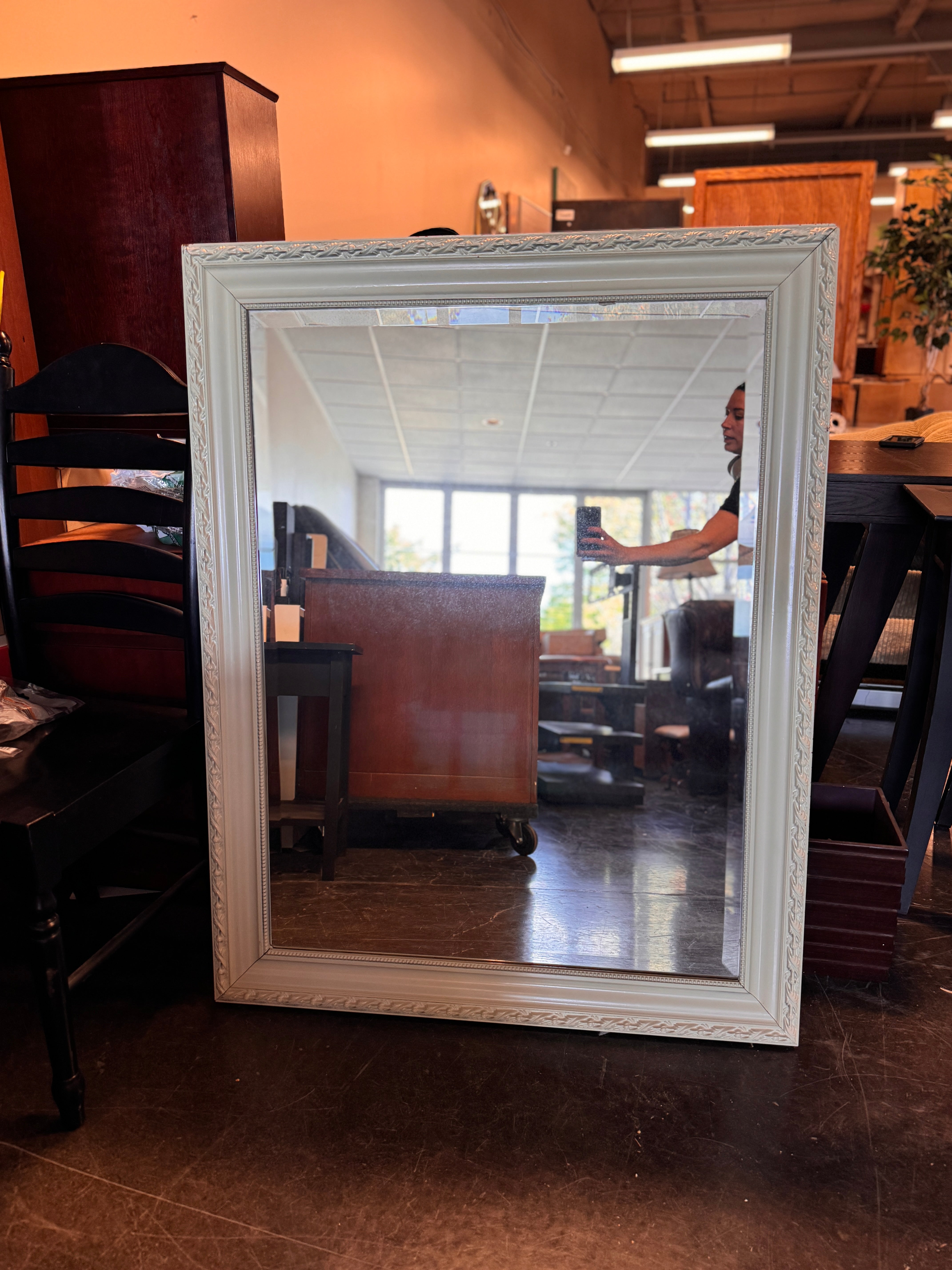 Mirror With White Frame Trim