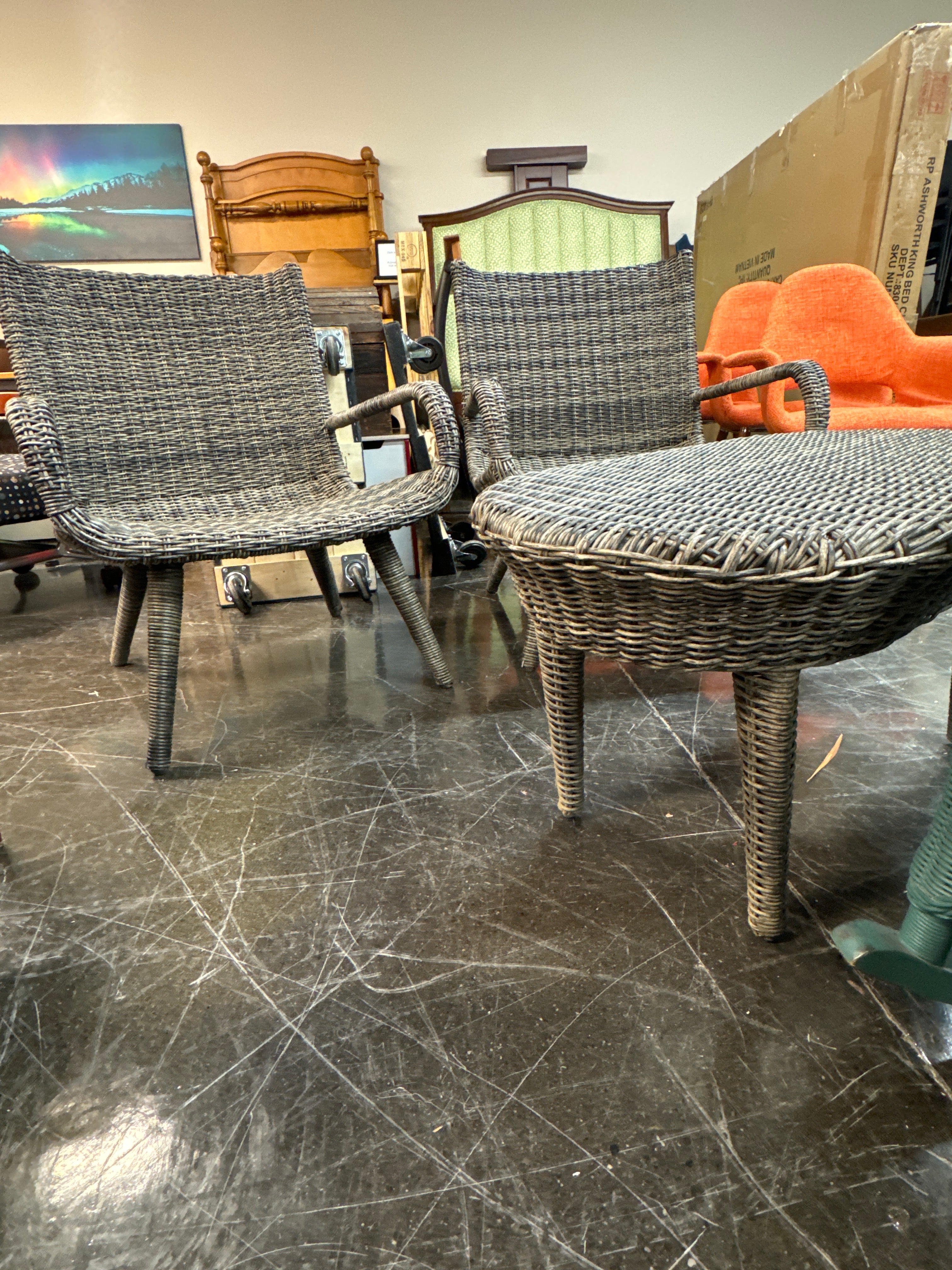 Deep Wicker Chairs and Coffee Table Set
