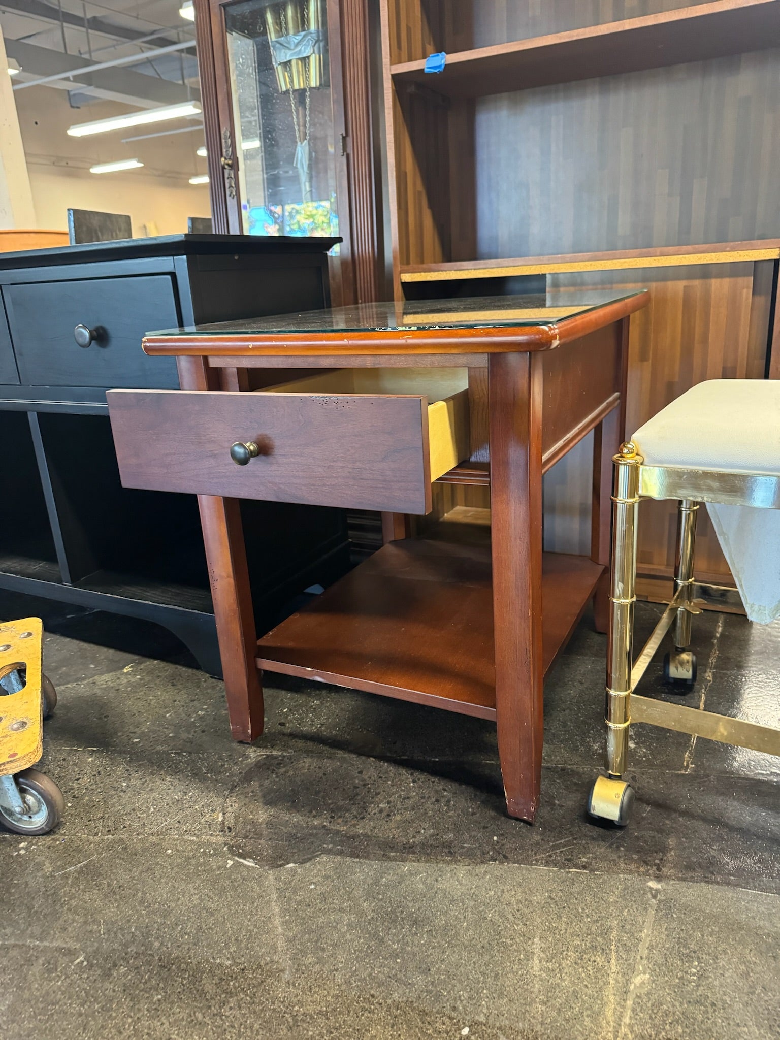 Bassett Cherry Wood Side Table with Glass Top
