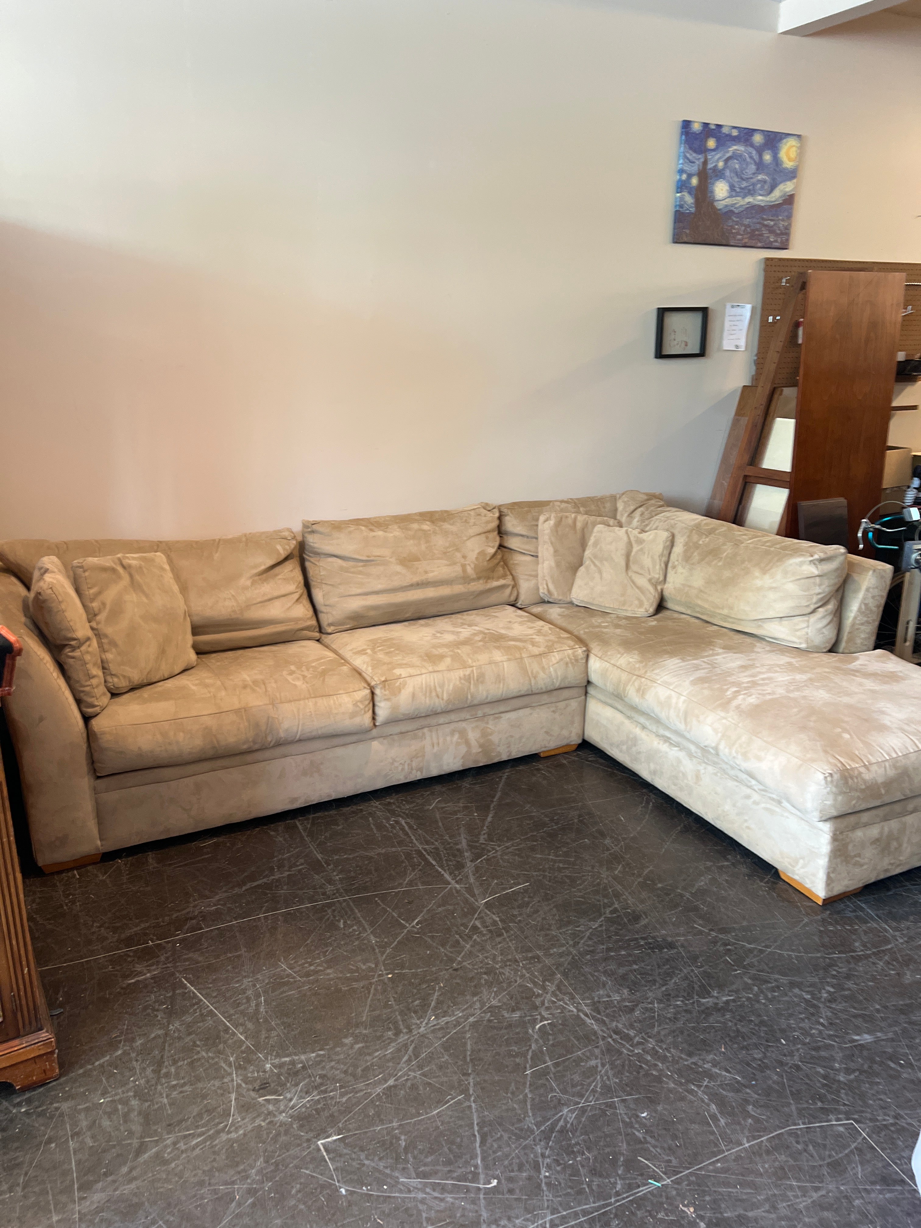 Beige Microfiber L-Shaped Two Piece Sectional Sofa with Chaise