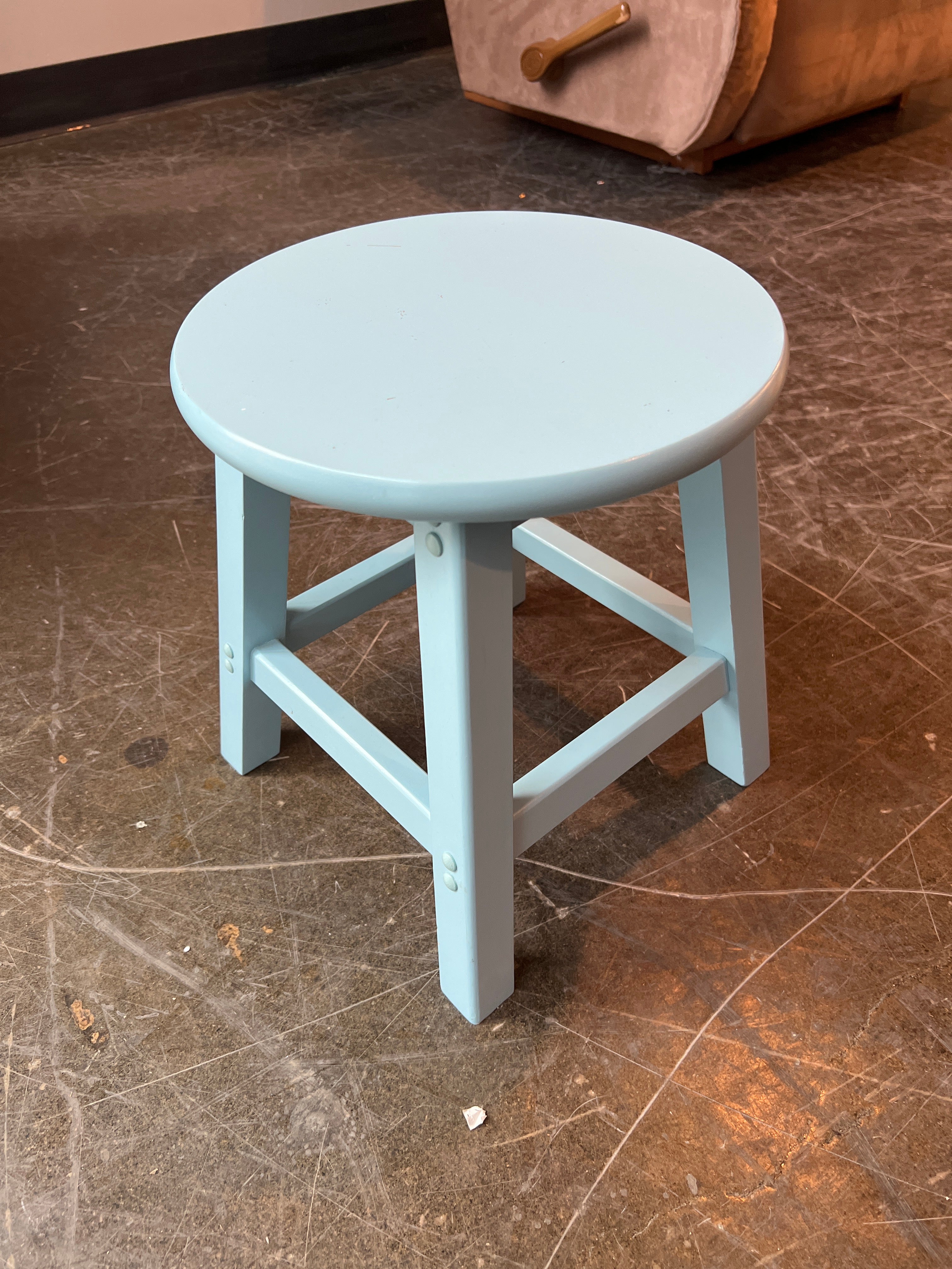 Pastel Blue Wood Accent Stool