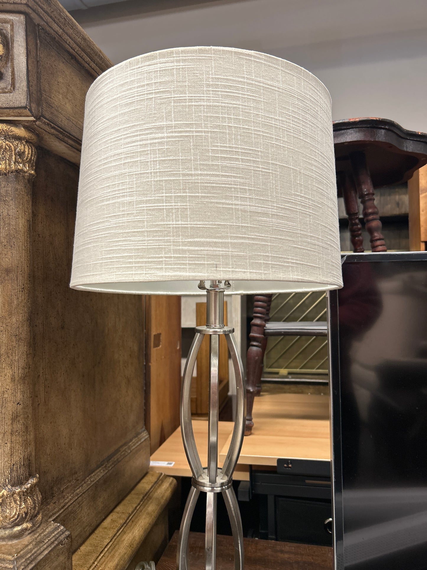 Silver Table Lamp with Oblong Curved