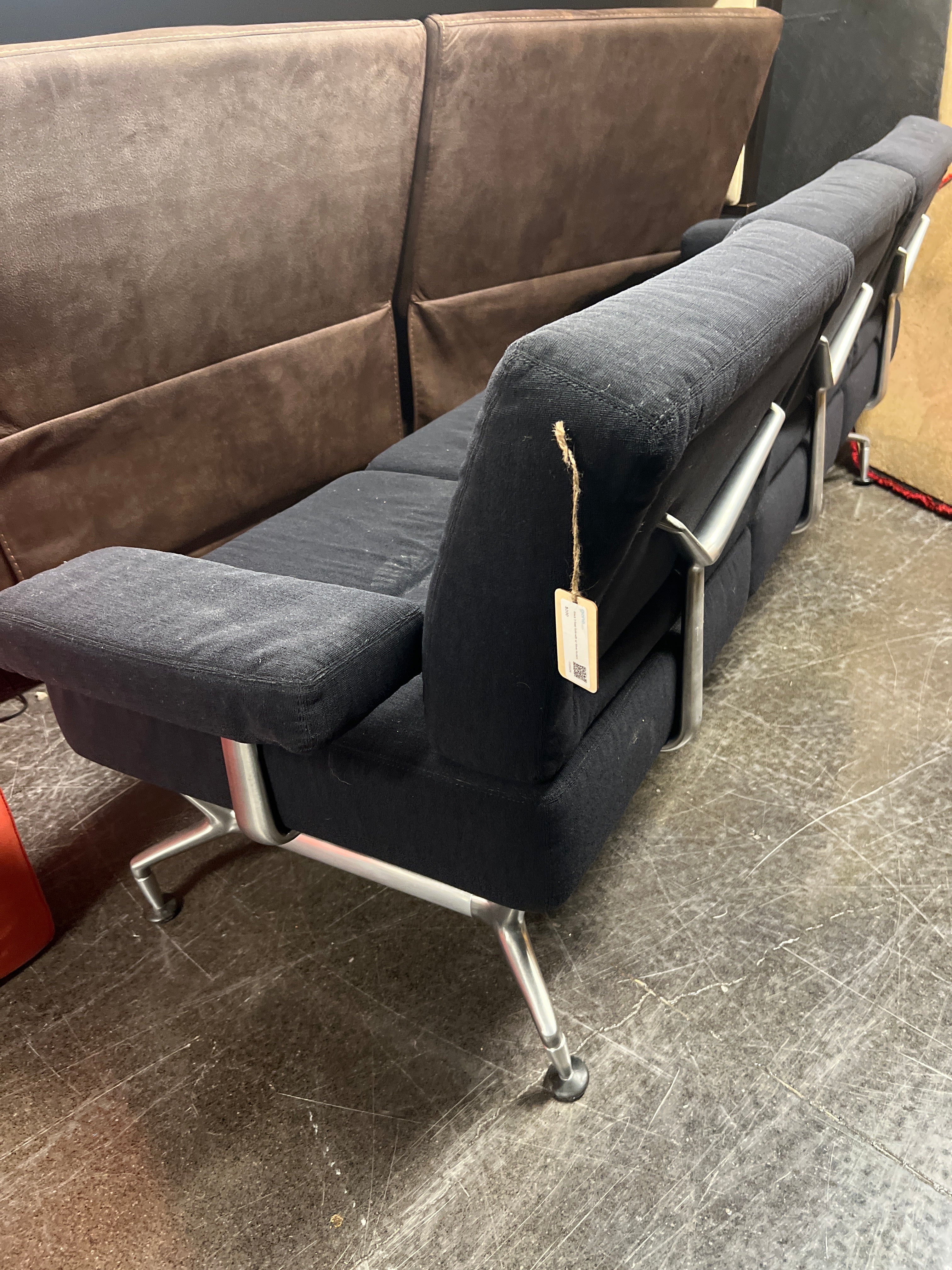 Keilhauer Grey 3-Seat Couch with Silver Accent