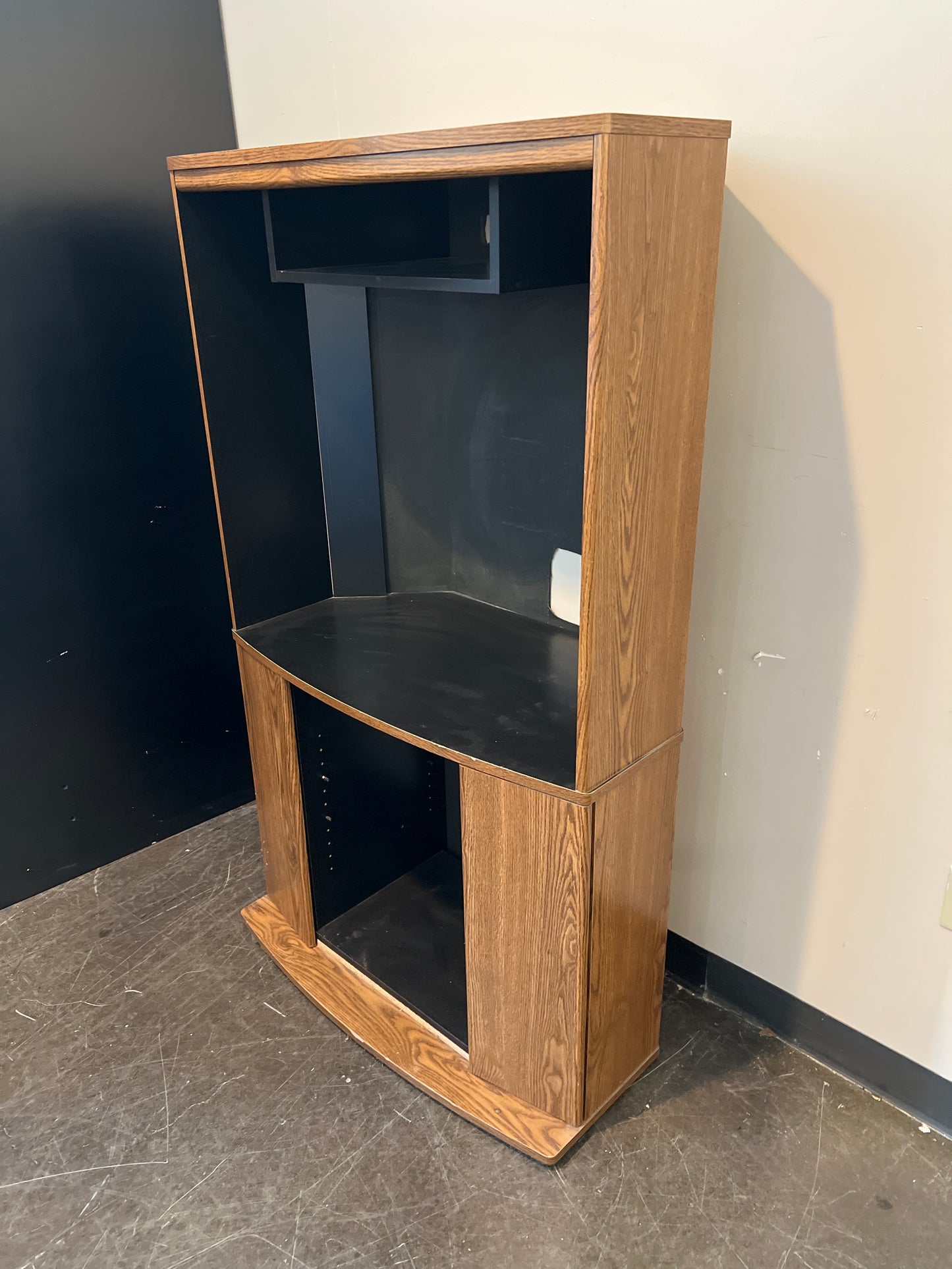 Rustic Wood Entertainment Center with Curved Front