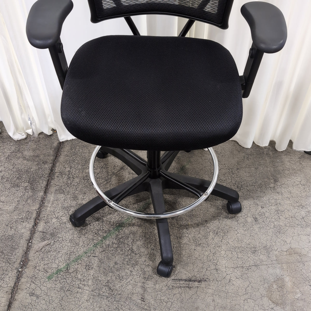 Black Mesh Back Drafting Chair with Foot Ring
