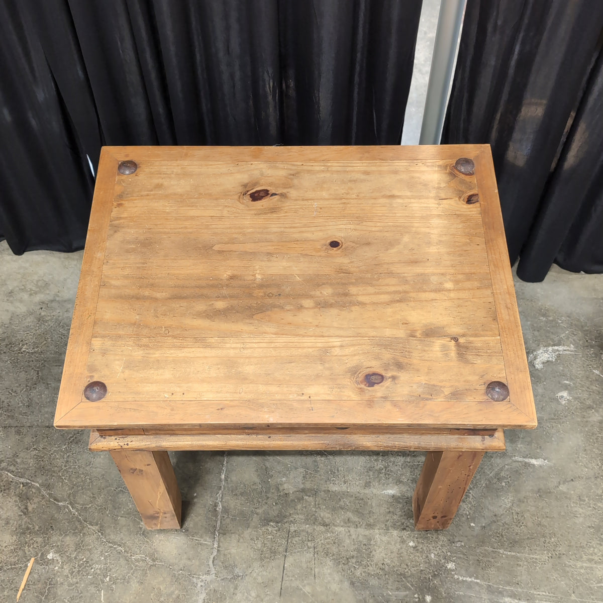 Rustic Light Brown Wood End Table with Metal Hardware