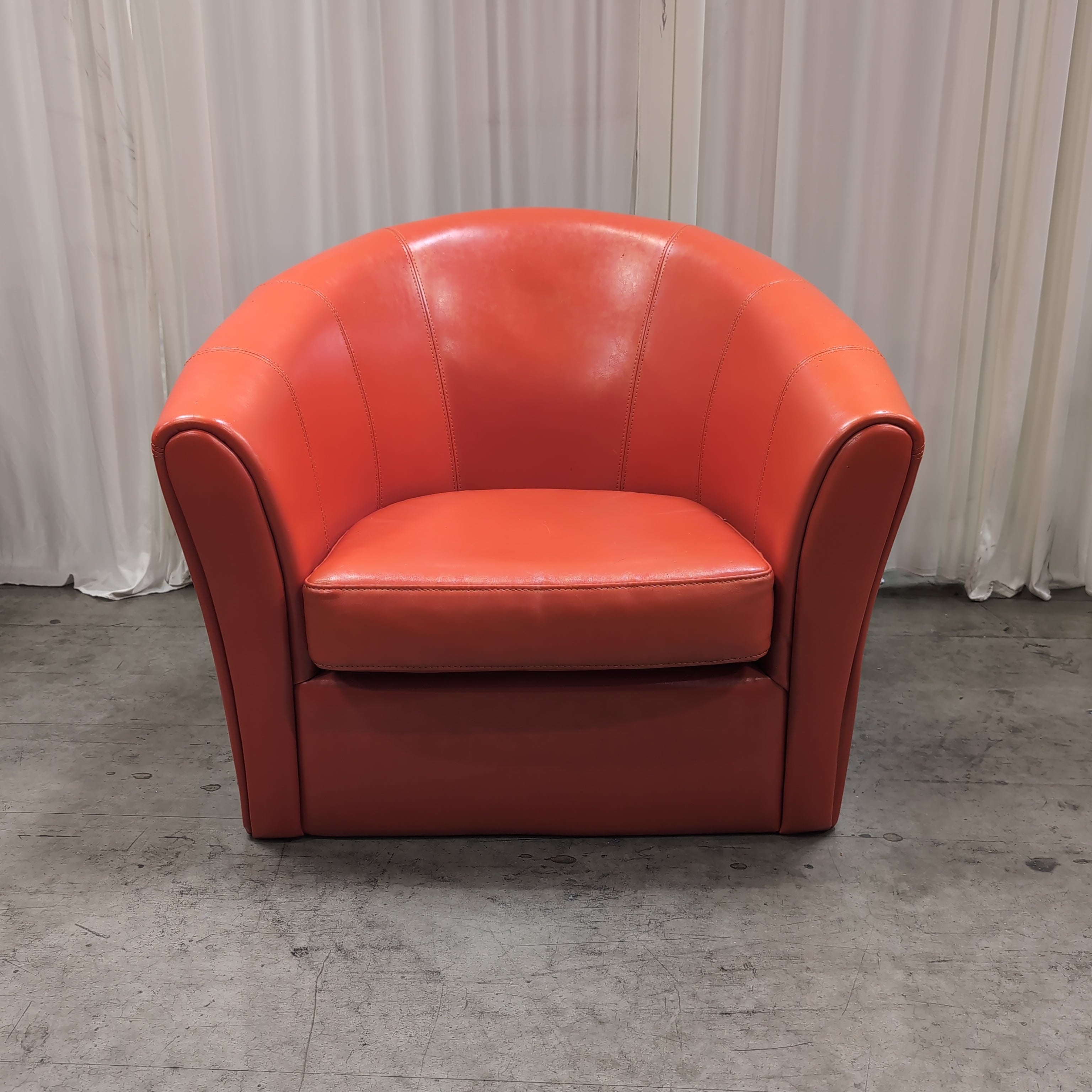 Orange Faux Leather Tub Accent Chair