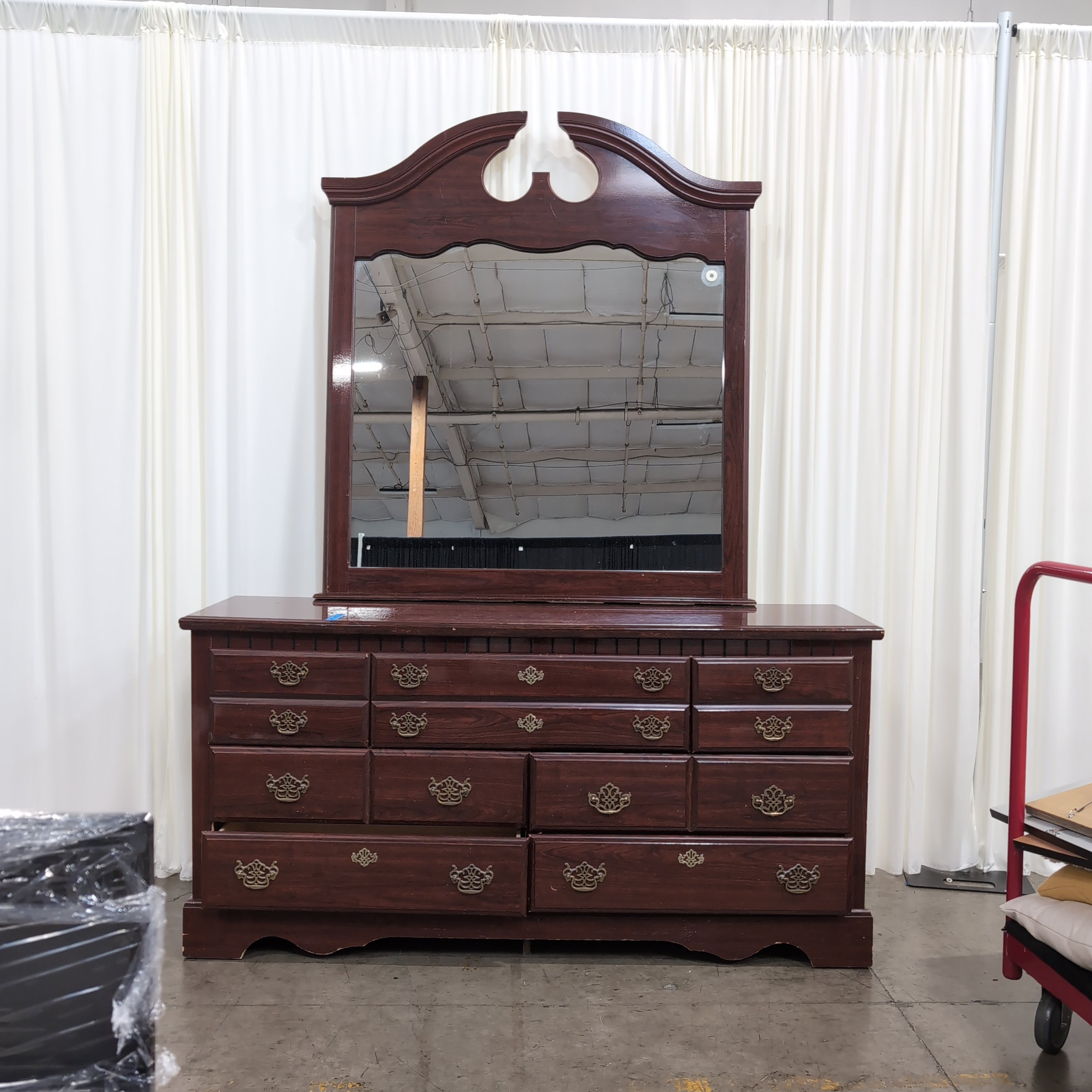 Dark Wood Traditional Dresser with Ornate Hardware