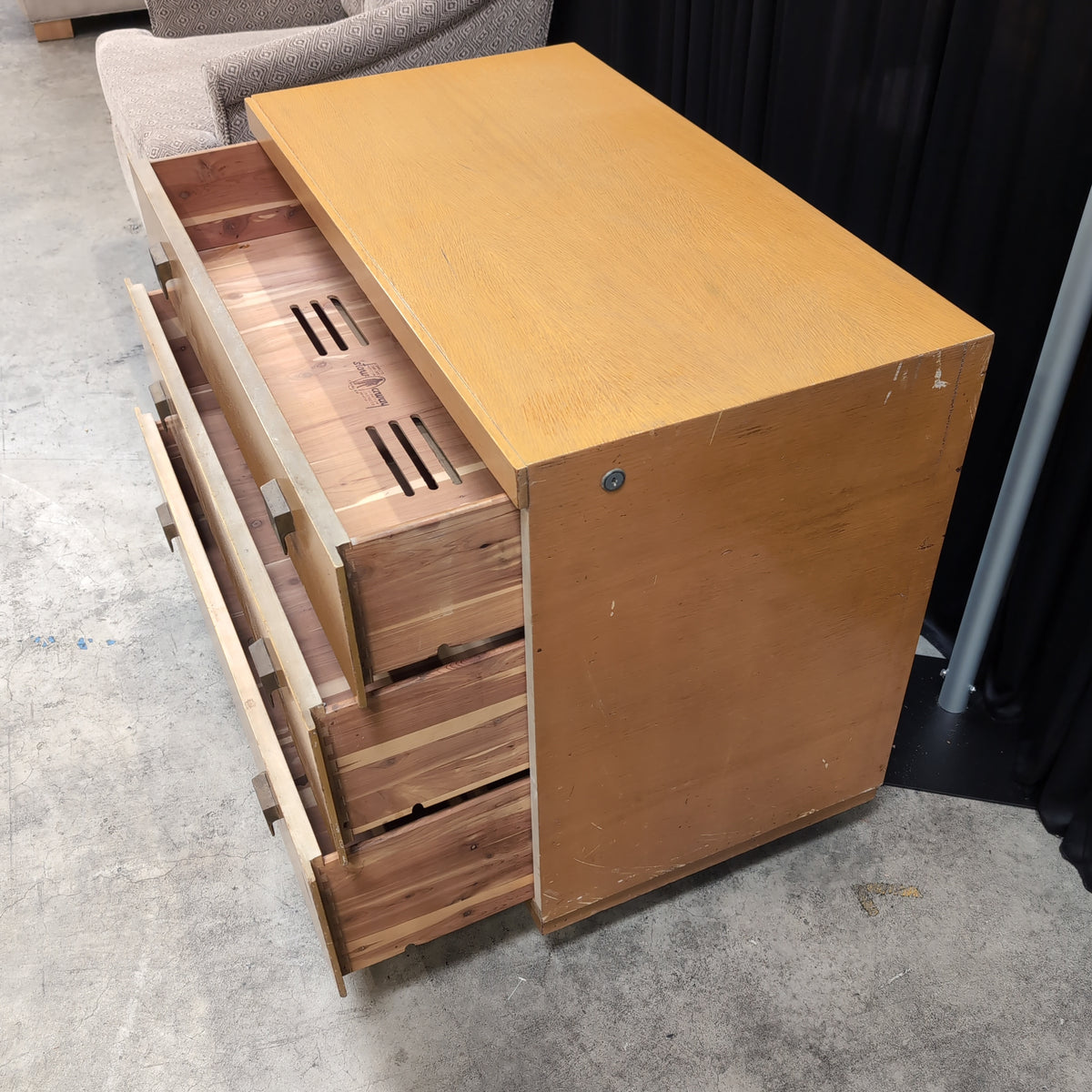 Light Wood Three-Drawer Dresser with Square Pulls