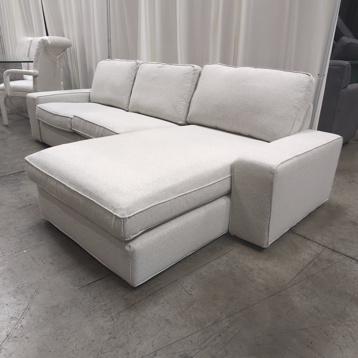 Light Beige Fabric L-Shaped Sectional Couch