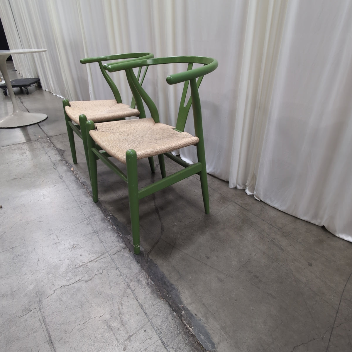 Green Wood Dining Chair with Woven Seat