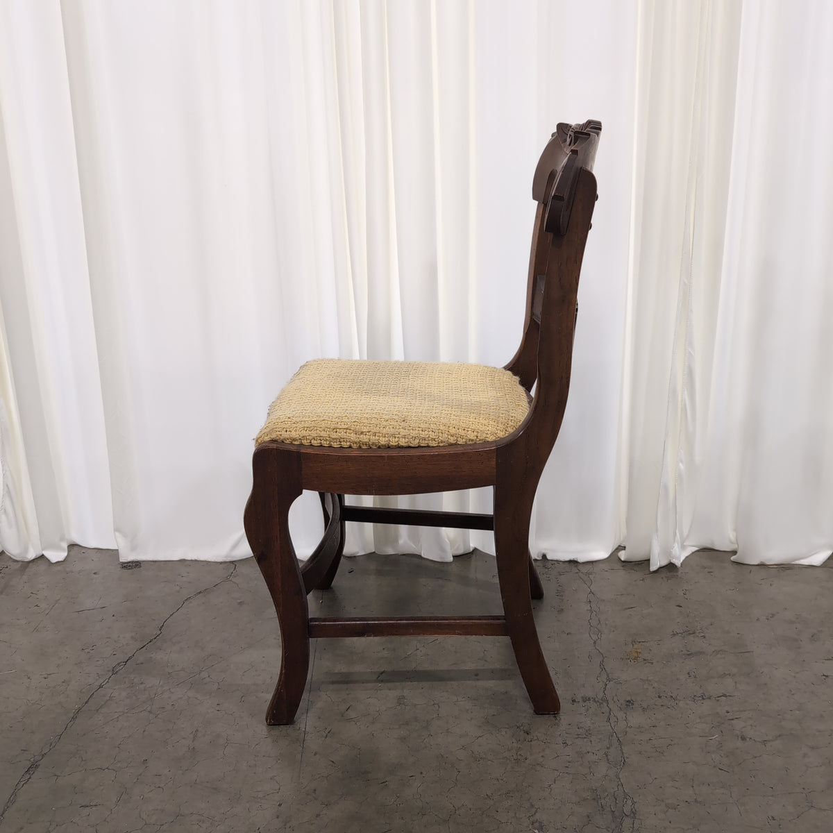 Ornate Carved Wood Dining Chair with Upholstered Seat