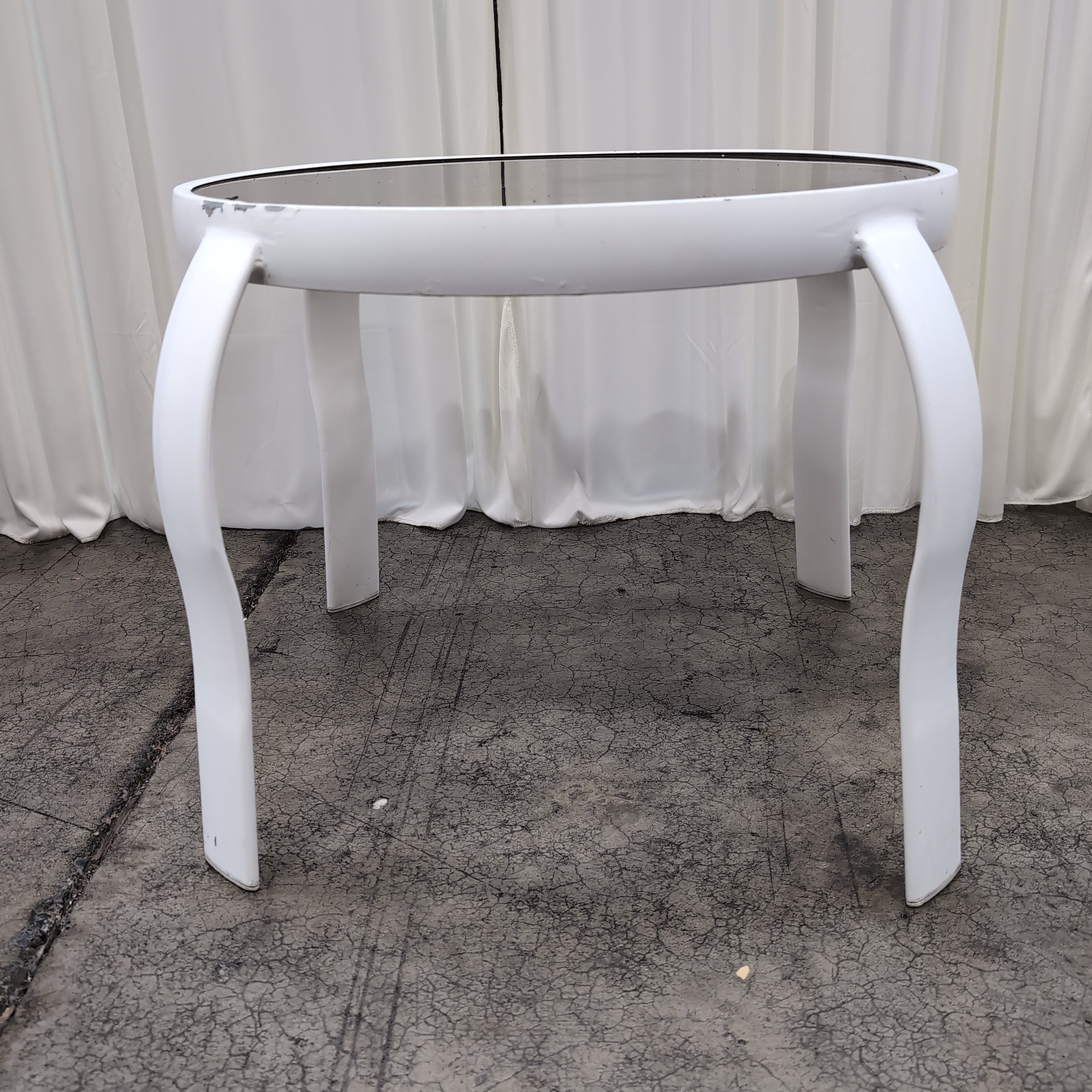 White Oval Smoked Glass Coffee Table with Curved Legs
