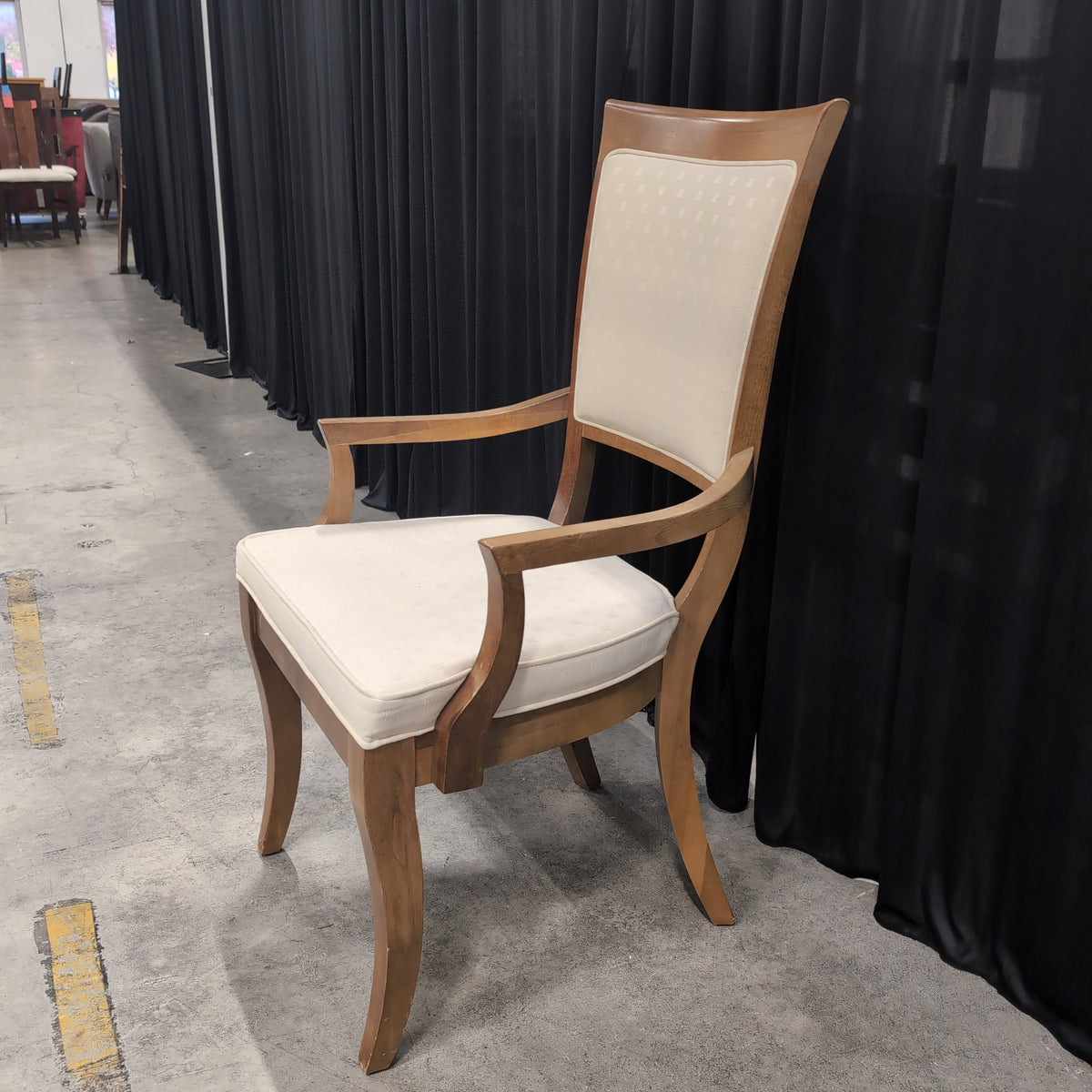 Traditional Wood Dining Armchair with Cream Upholstery