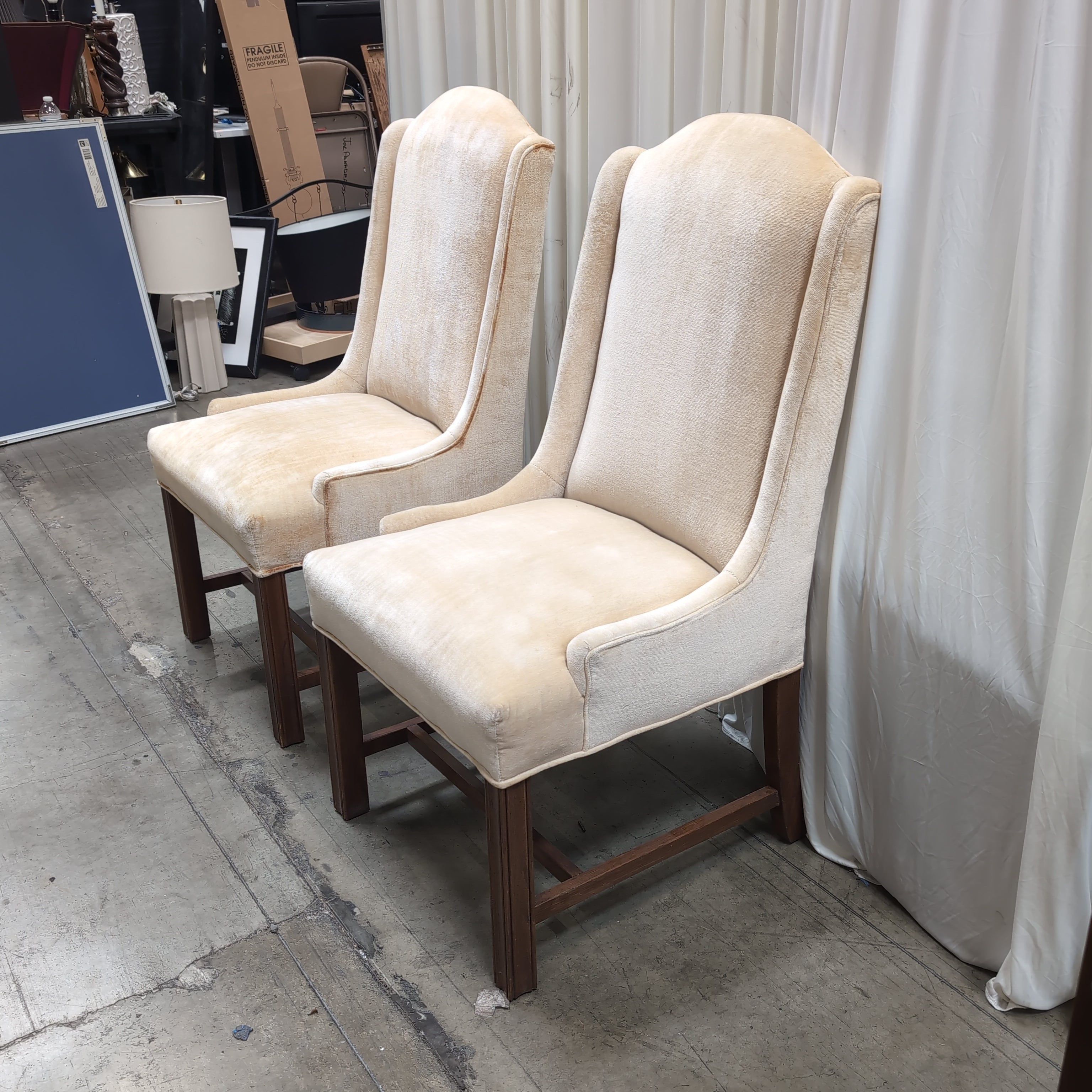 Wingback Style Upholstered Dining Chair in Beige Fabric