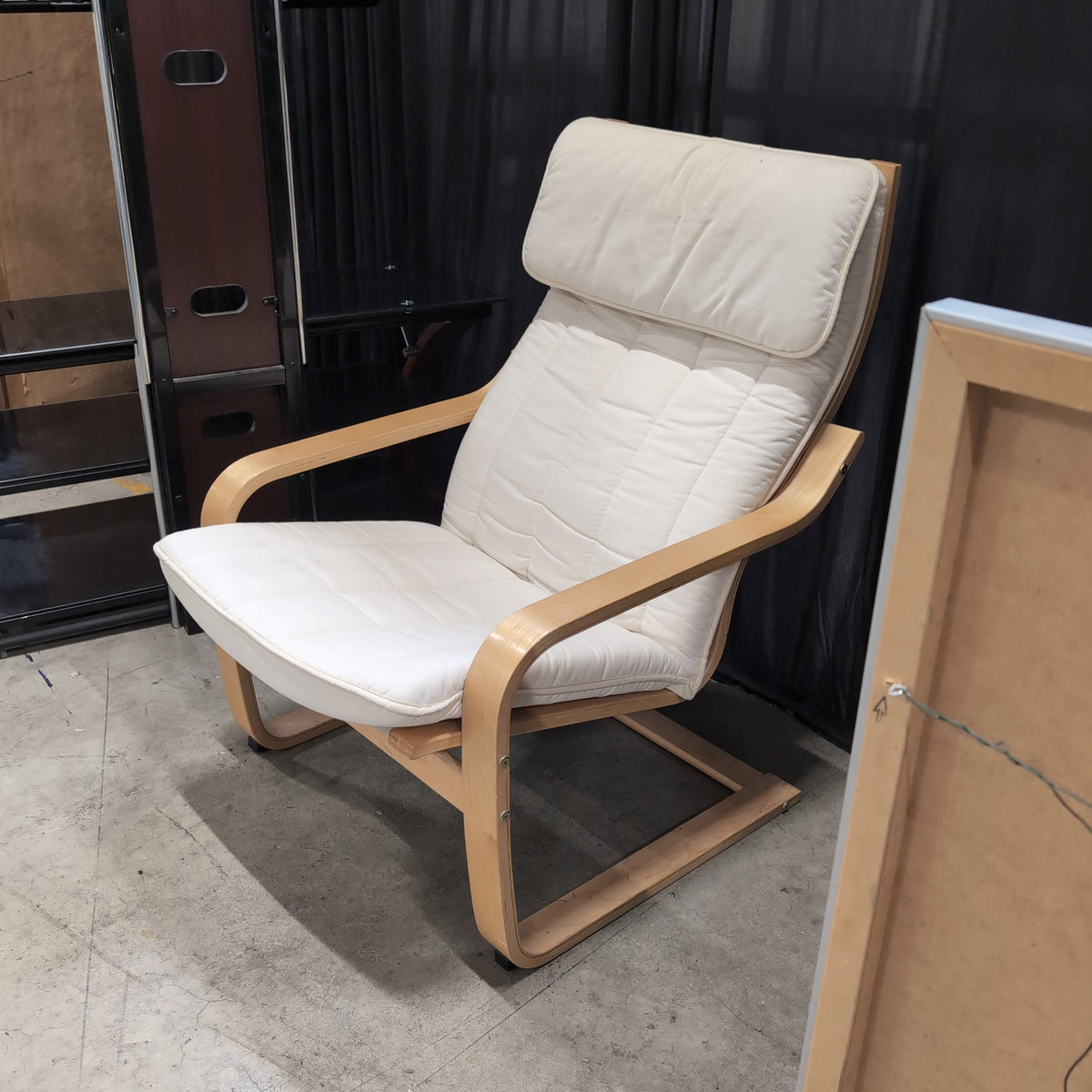 Modern Bentwood Frame White Recliner with Quilted Cushions