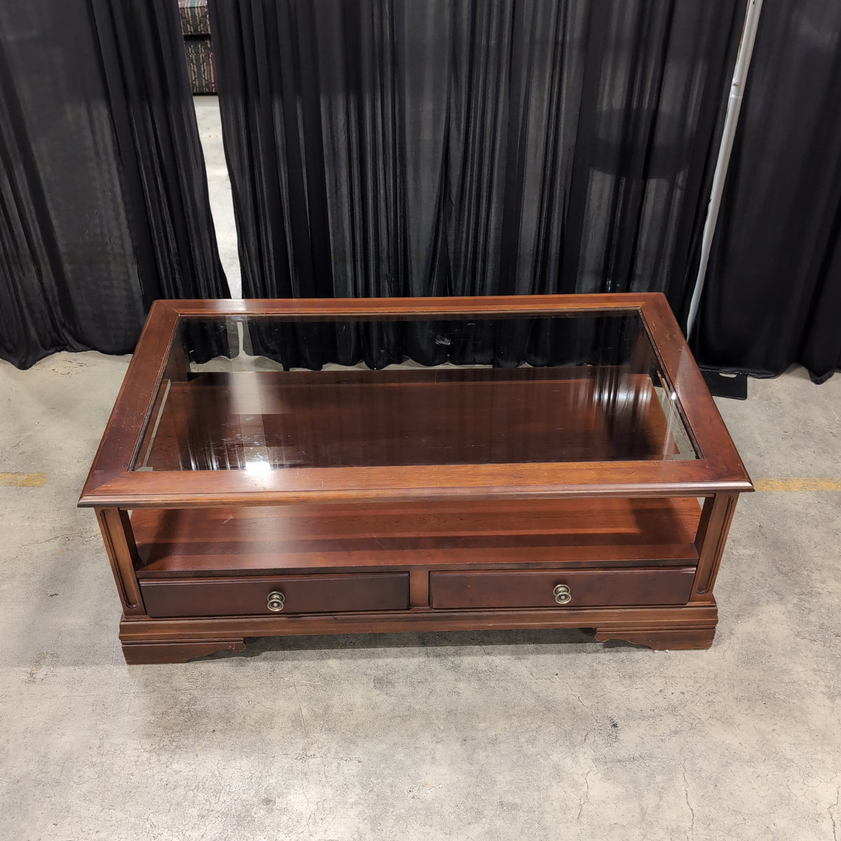 Dark Cherry Wood Coffee Table with Two Drawers