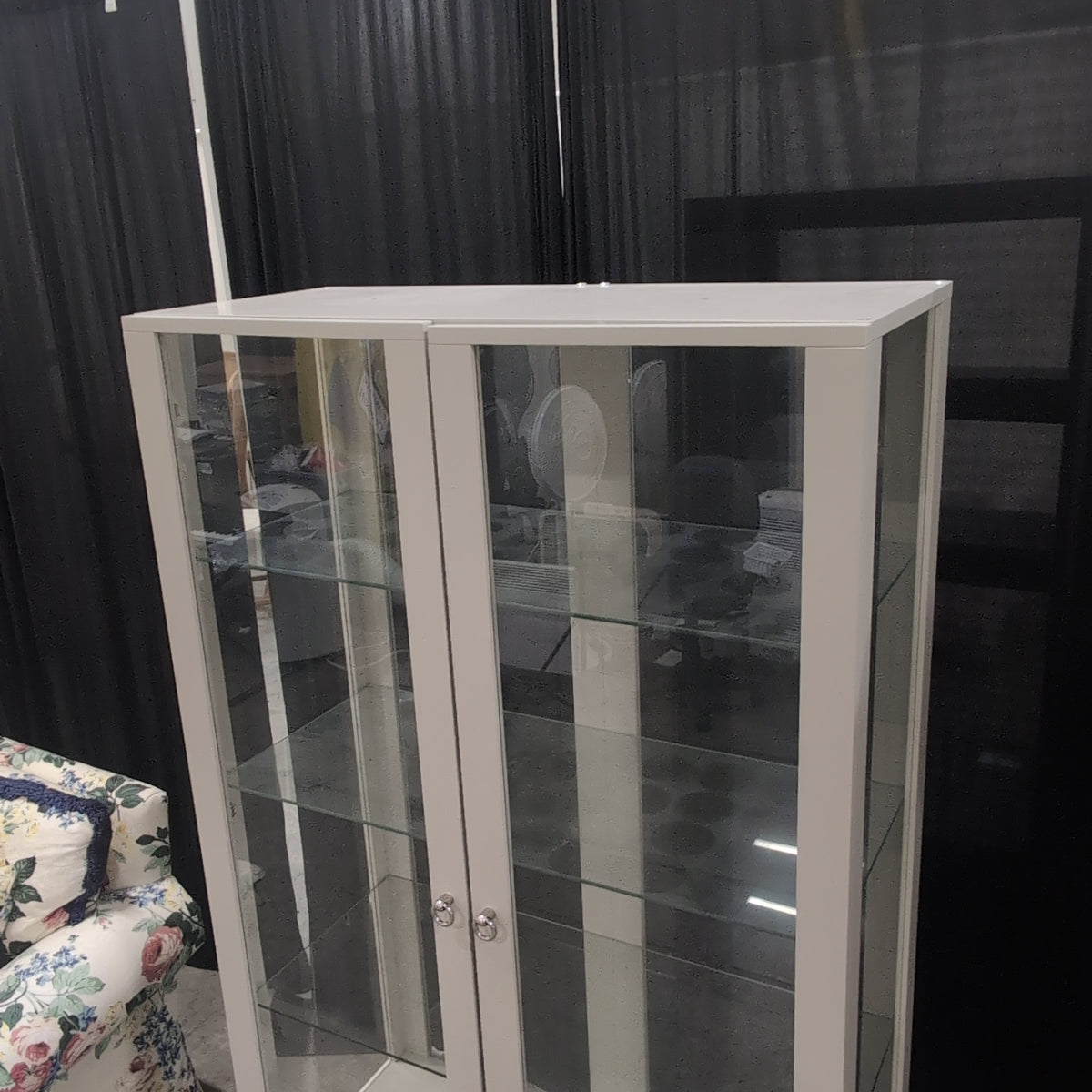 Tall Off-White Glass China Cabinet in Wood