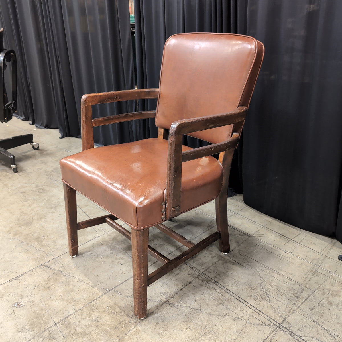 Classic Wood Frame Arm Chair with Brown Upholstery