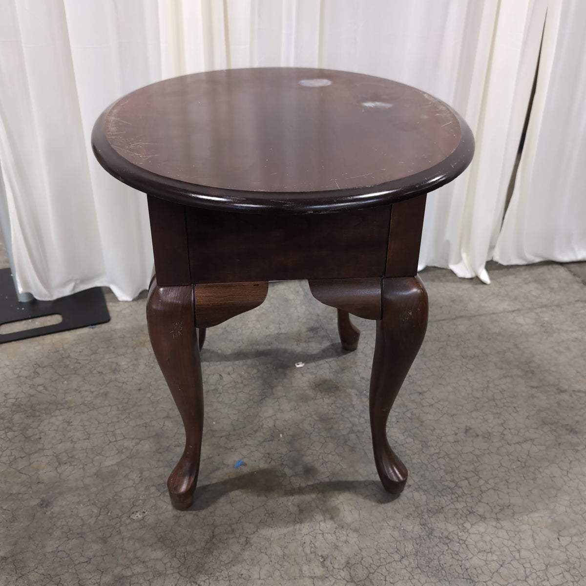 Dark Hardwood Queen Anne Style End Table with Ornate Hardware