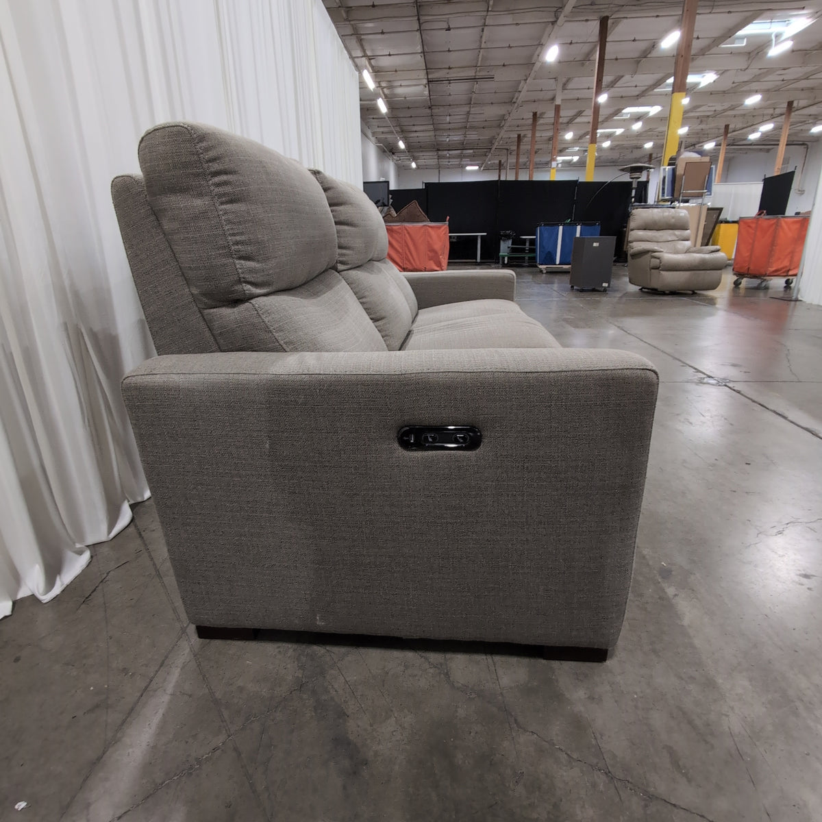 Light Gray Fabric Three-Seat Couch with Reclining Seats