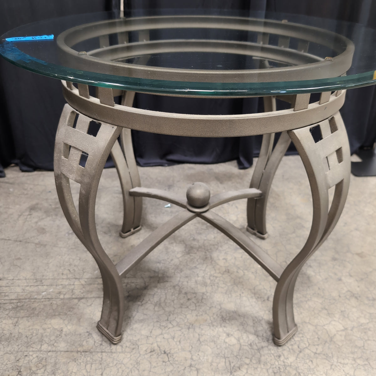 Round Glass Top Coffee Table with Dark Metal Base