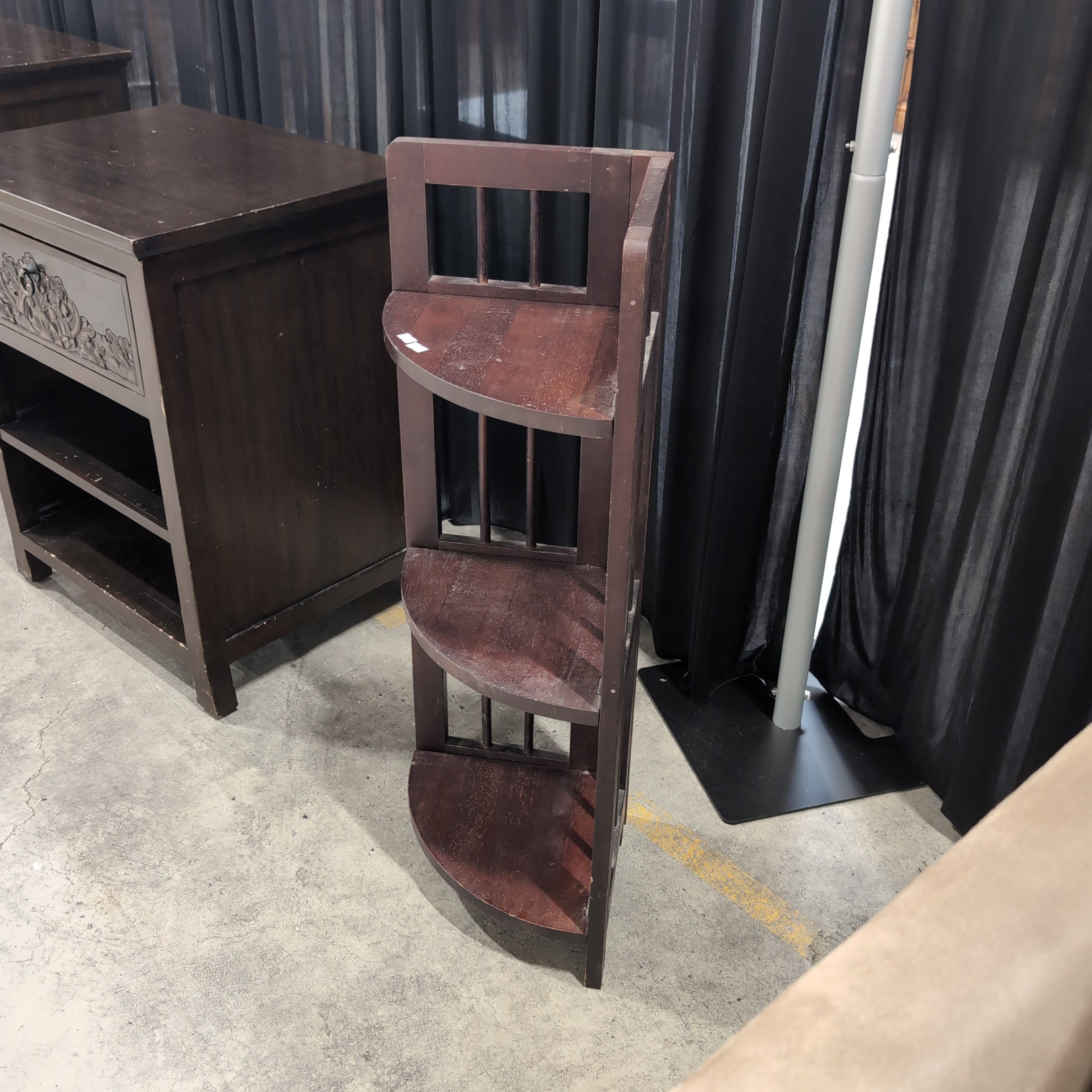Dark Wood Three-Tier Corner Shelf
