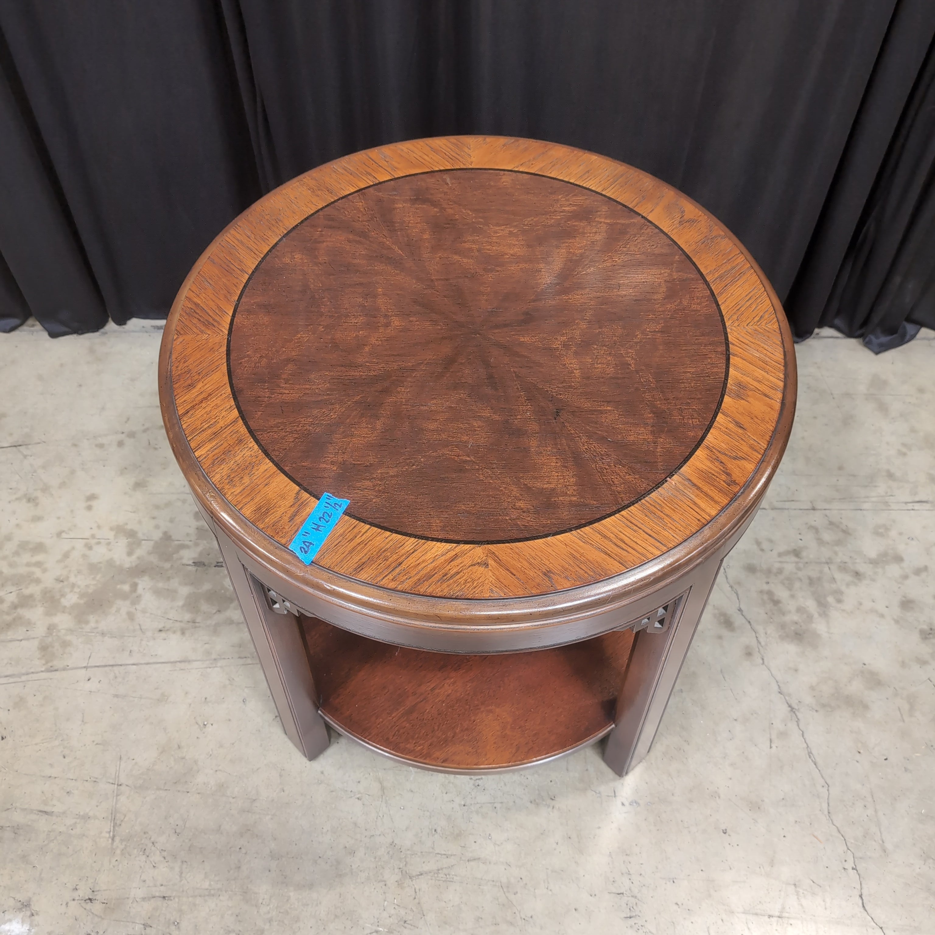 Traditional Brown Wood Round End Table with Lower Shelf