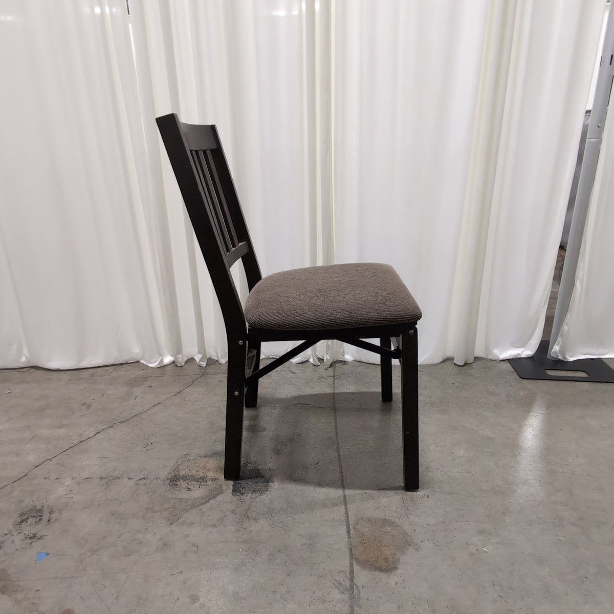 Dark Wood Slat Back Dining Chair with Upholstered Seat