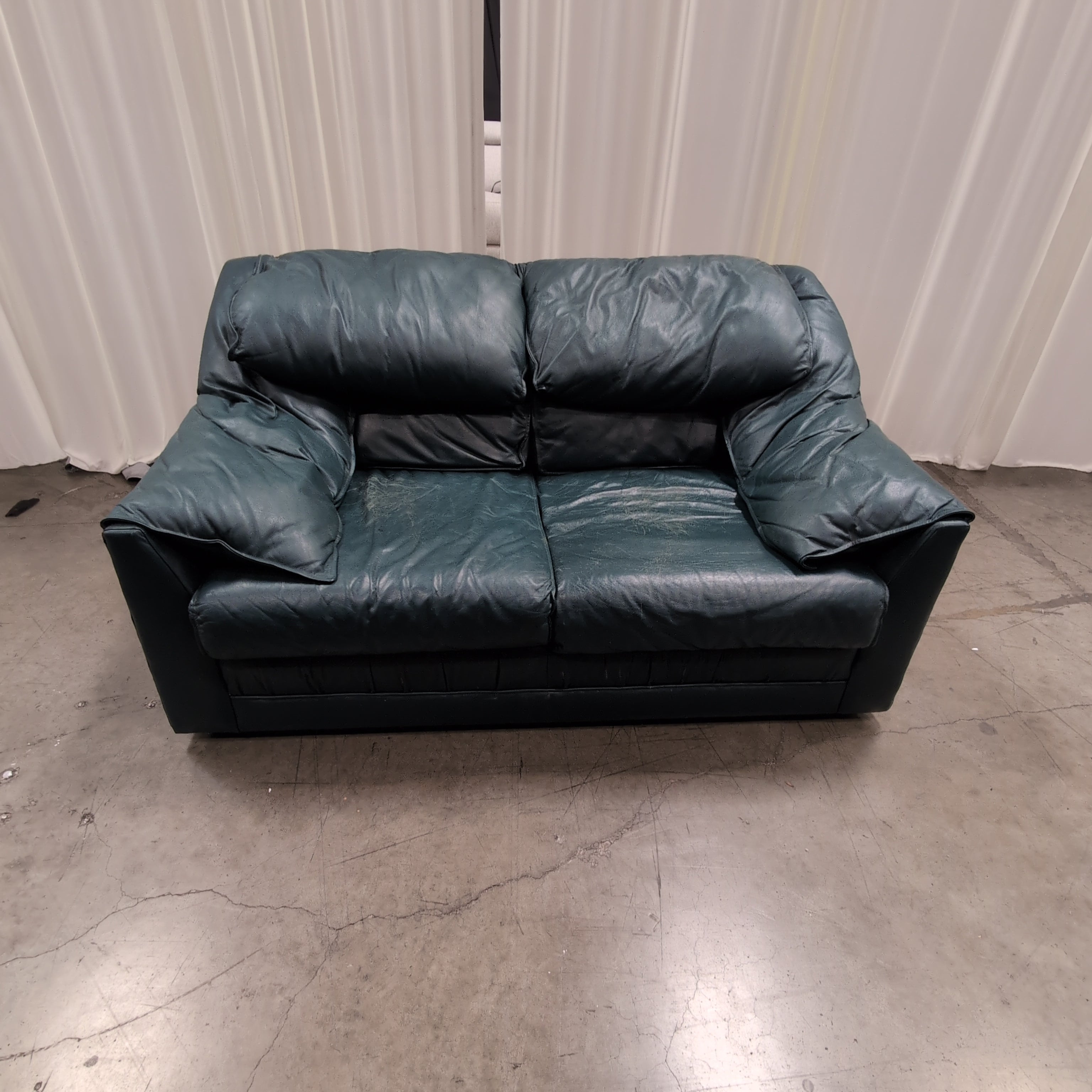 Deep Green Padded Loveseat in Leather