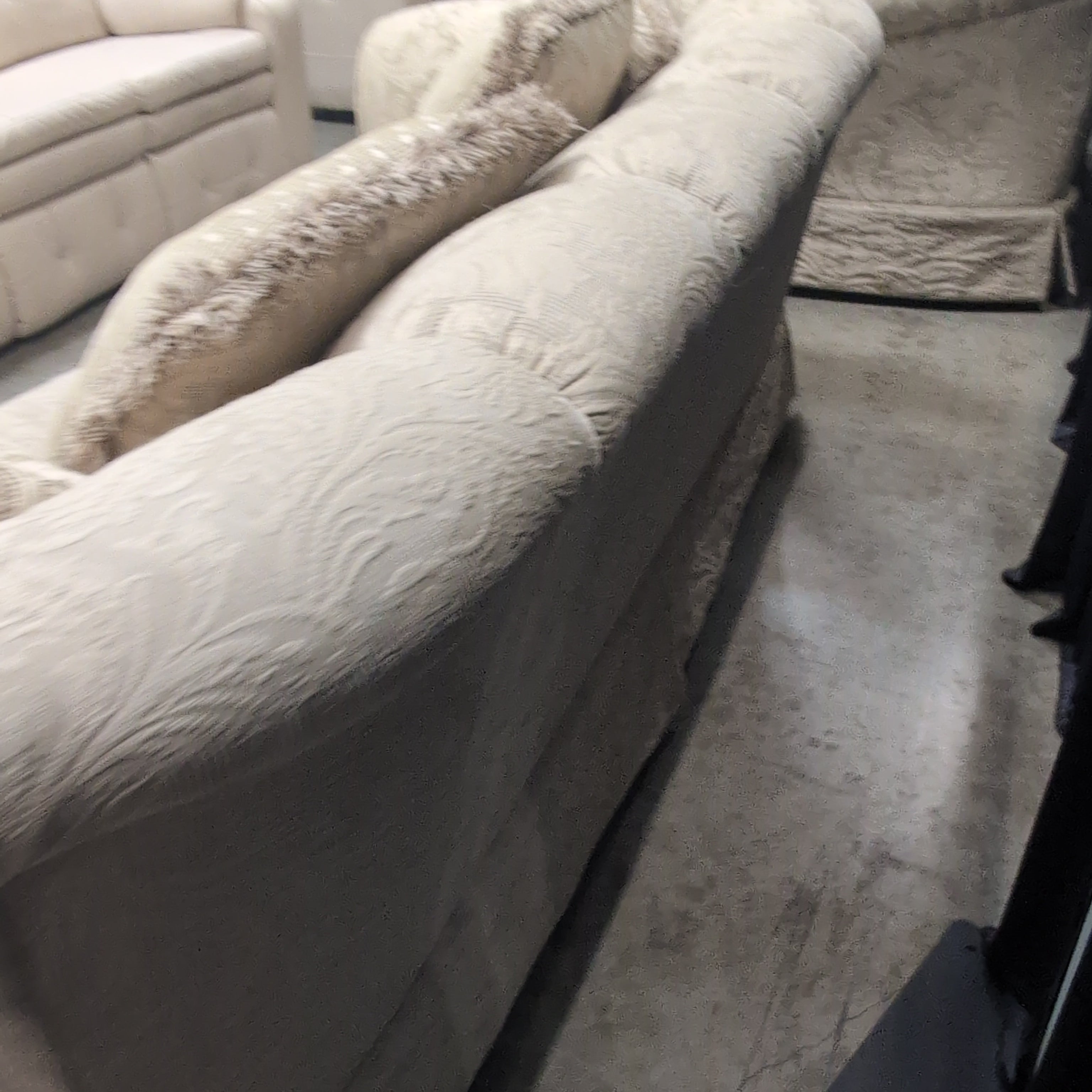 Traditional Beige Patterned Couch with Rolled Arms