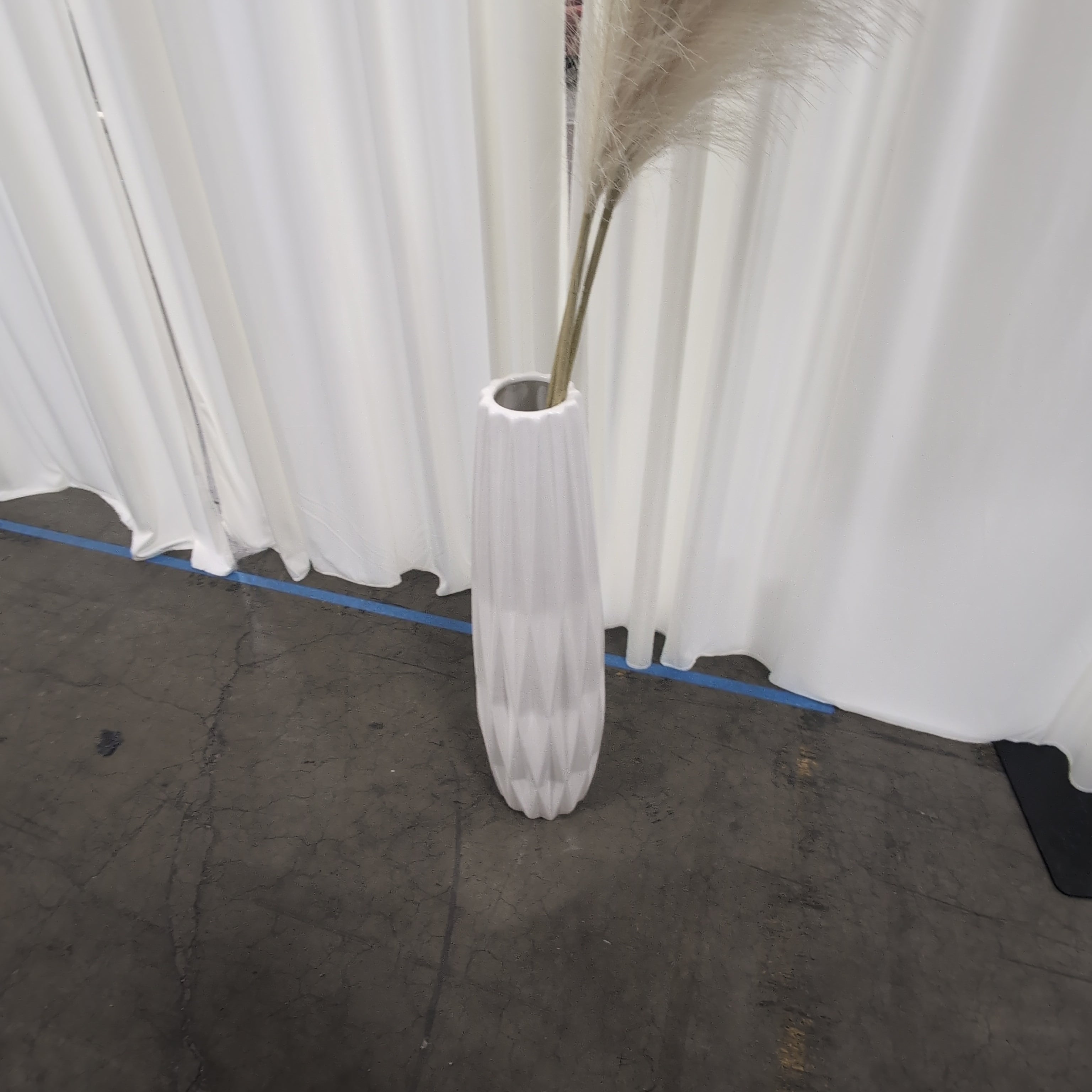 Tall Natural Cream Pampas Grass in White Ceramic Vase