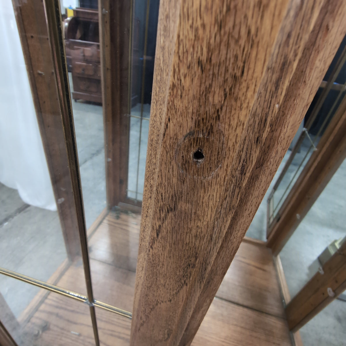 Oak Finish Display China Cabinet with Glass Doors