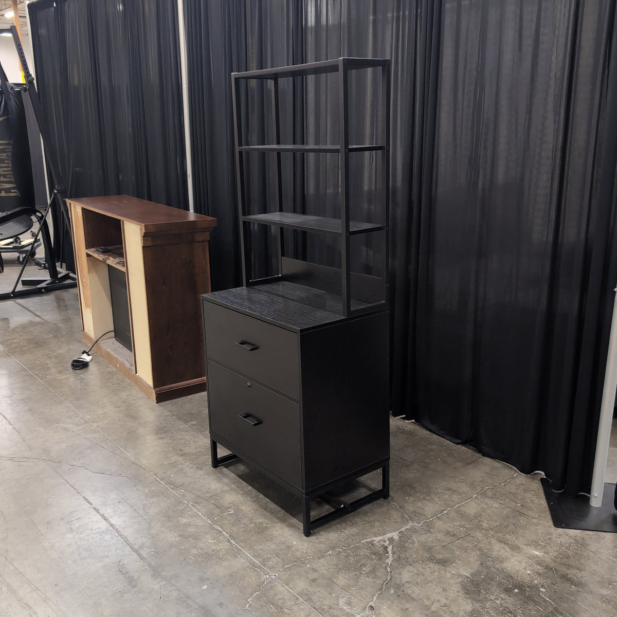 Black Metal Frame Bookcase with Two Drawers