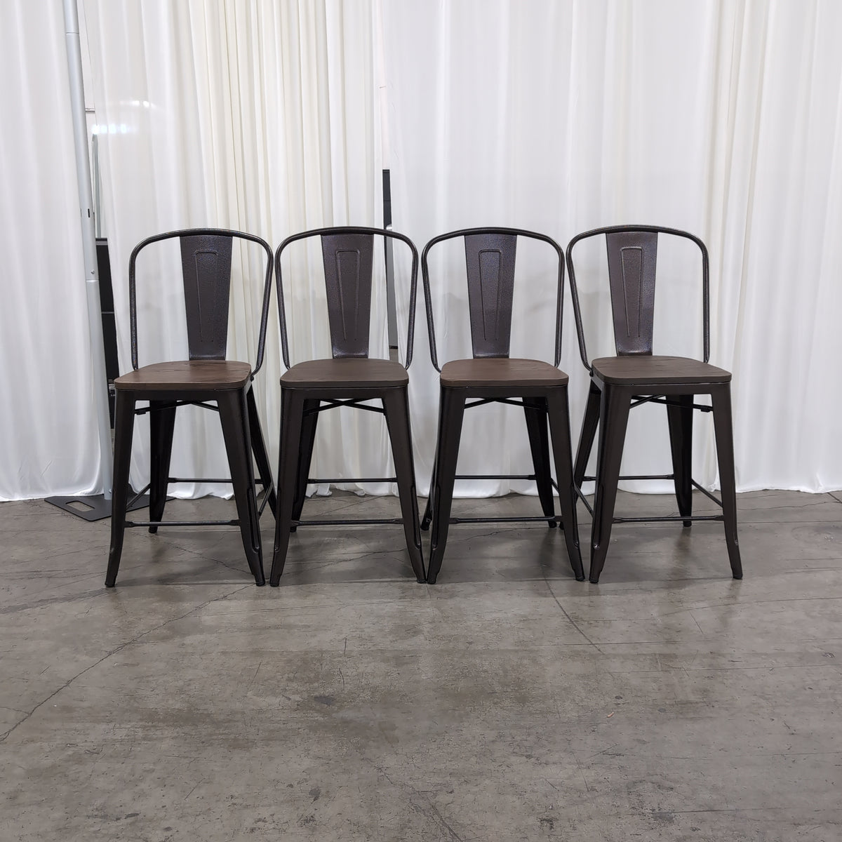 Industrial Dark Metal Bar Stool with Grey Cushion