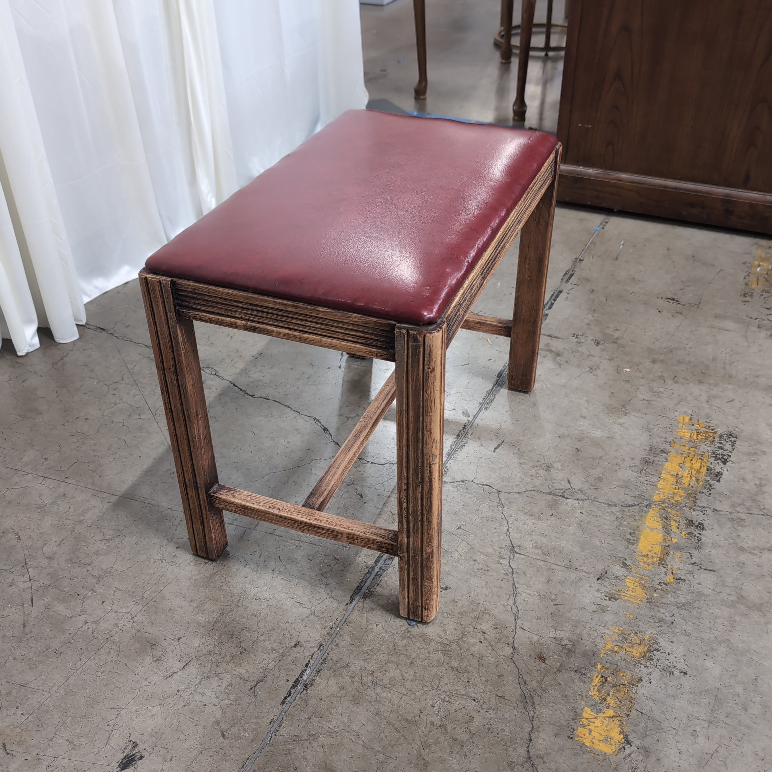 Red Upholstered Wood Bench