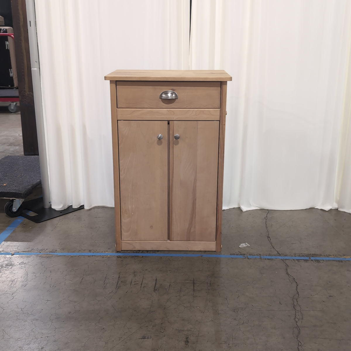 Natural Finish Wood Nightstand with Cabinet Doors
