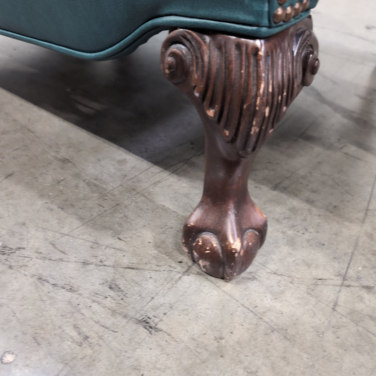 Deep Green Tufted Leather Armchair with Nailhead Trim