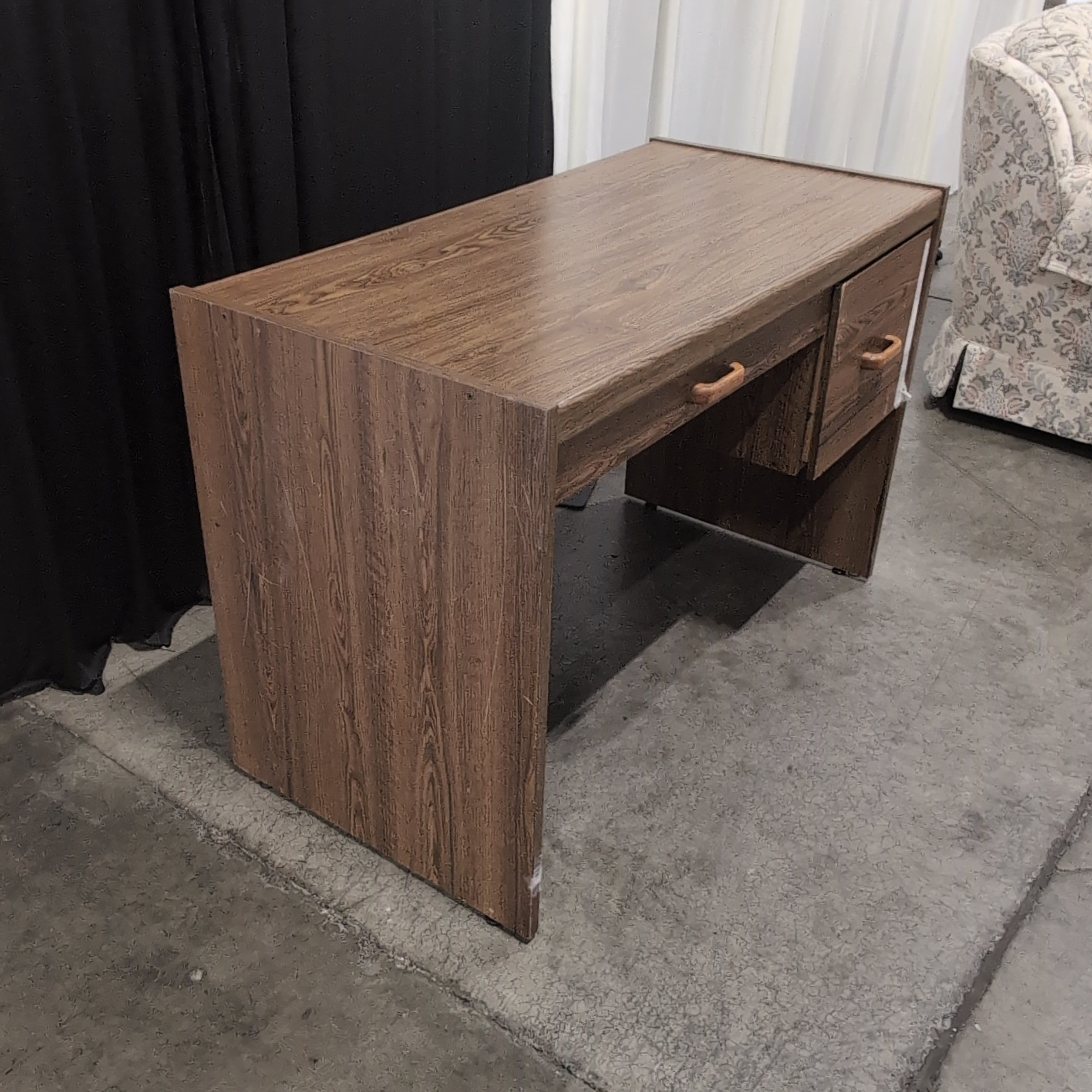 Brown Wood Grain Laminate Desk with Two Drawers
