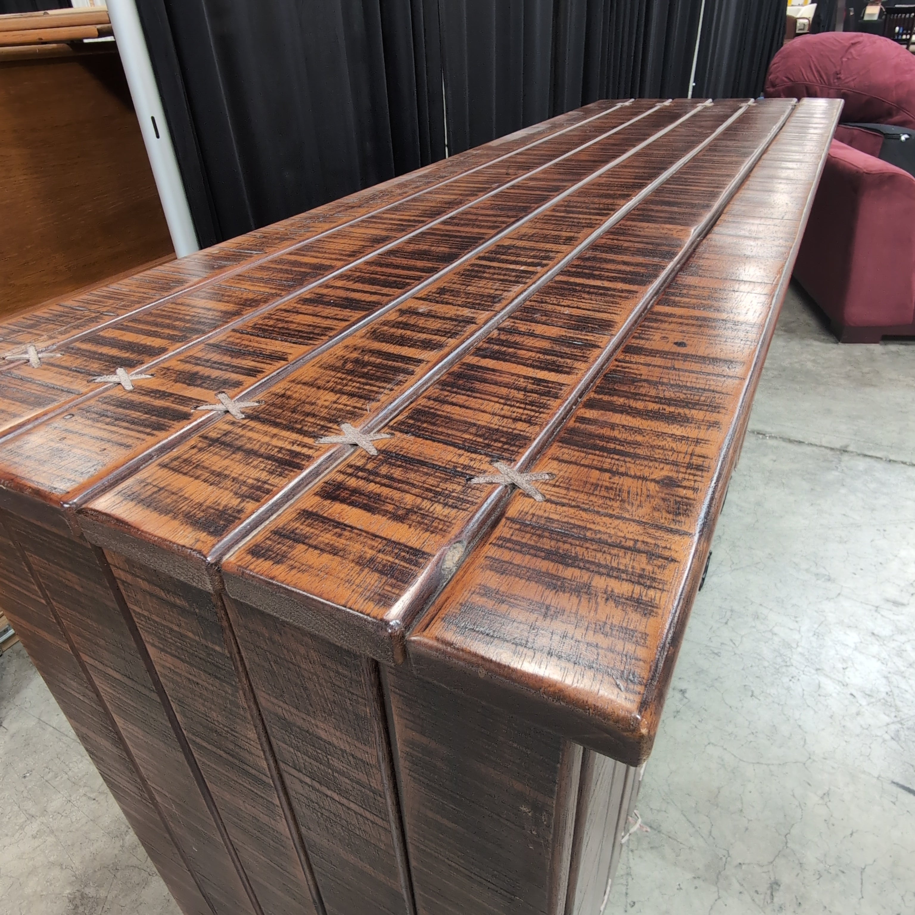 Rustic Dark Wood Buffet with X-Stitched Detail Doors