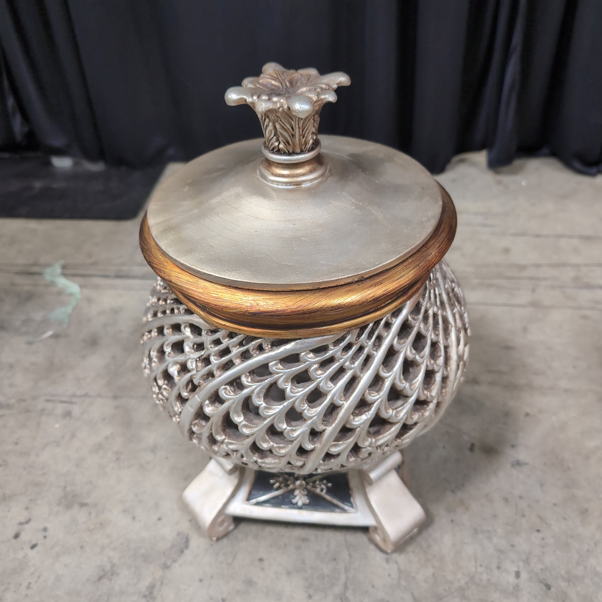 Metallic Ornate Lidded Jar with Acanthus Finial
