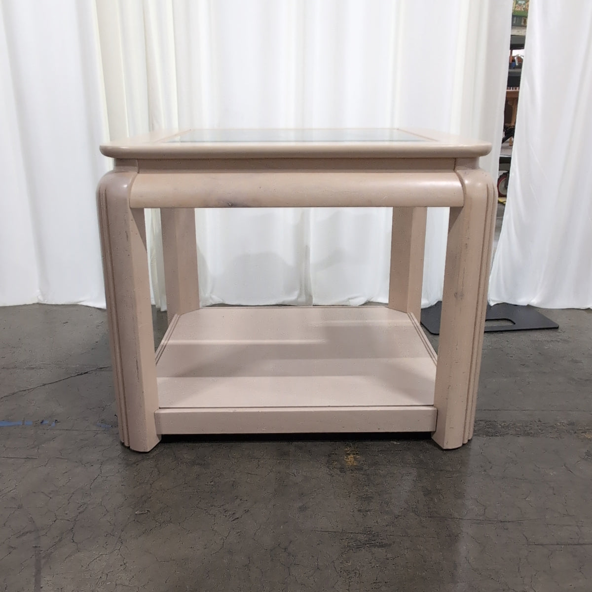Light Wood Square End Table with Glass Top