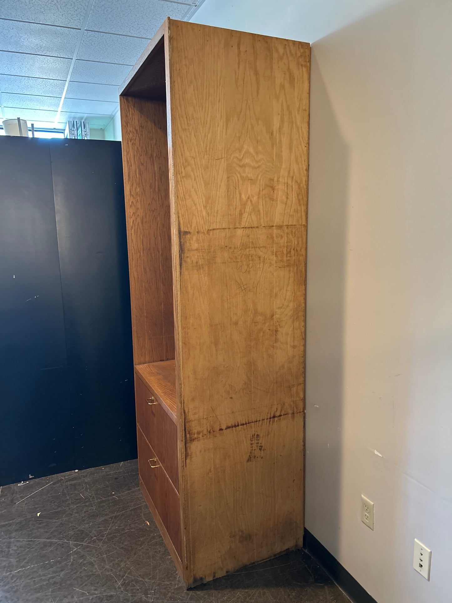 Rustic Oak Wood Storage Cabinet with Drawers